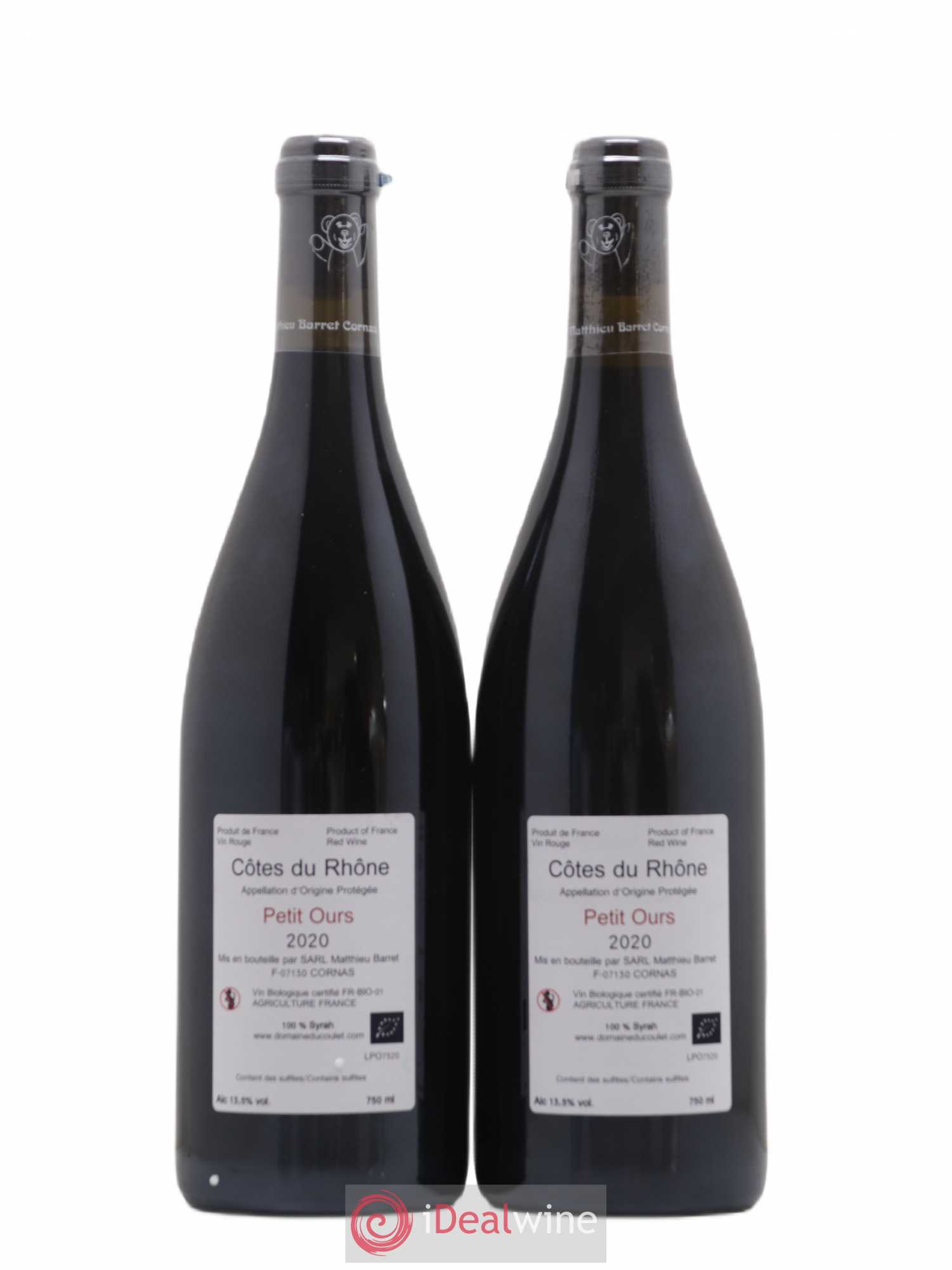 Côtes-du-Rhône Petit Ours Brun Coulet (Domaine du) - Matthieu Barret (sans prix de réserve) 2020 - Lot de 2 bouteilles - 1