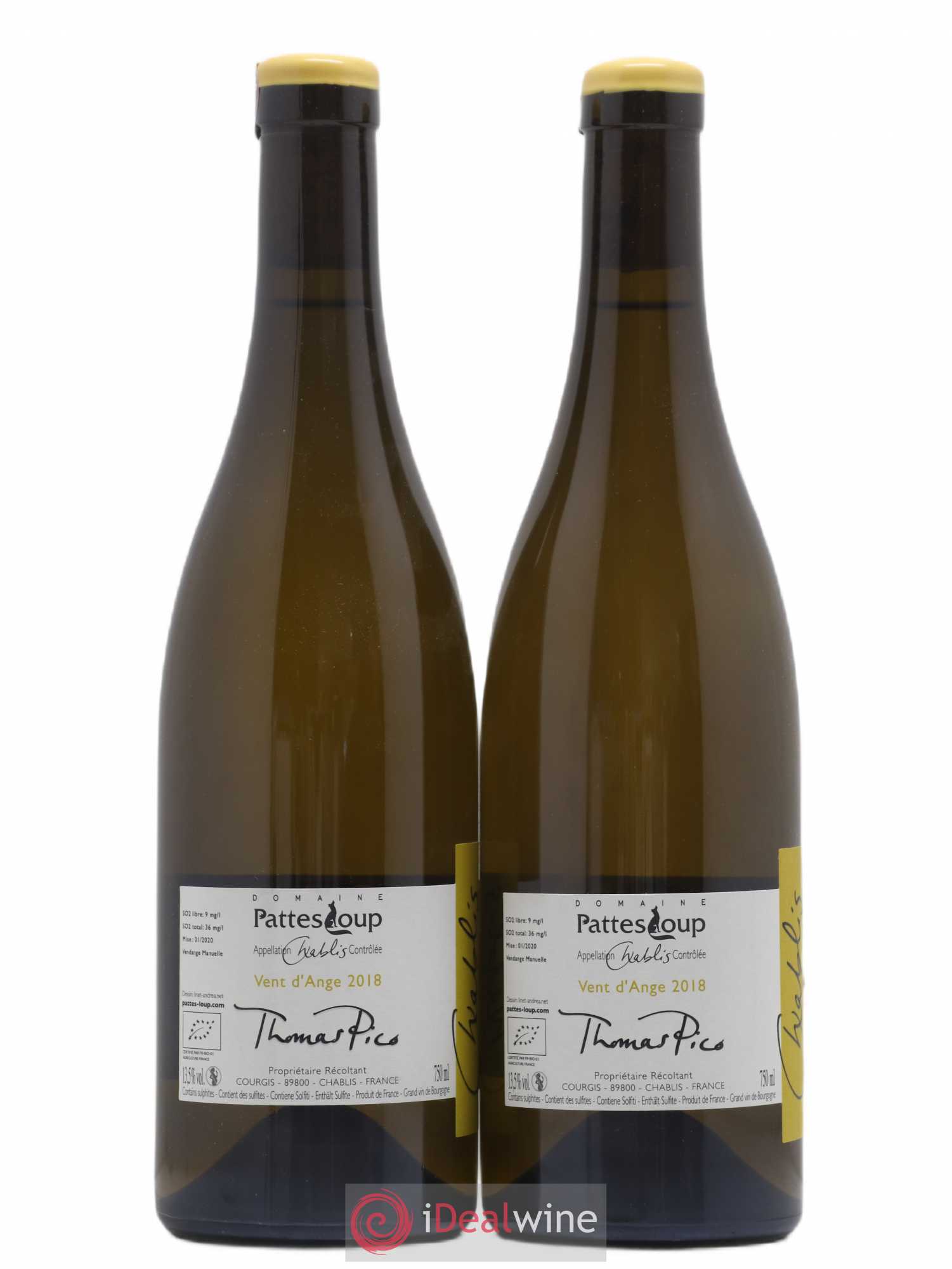 Chablis Vent d'Ange Pattes Loup (Domaine) (sans prix de réserve) 2018 - Lot de 2 bouteilles - 1