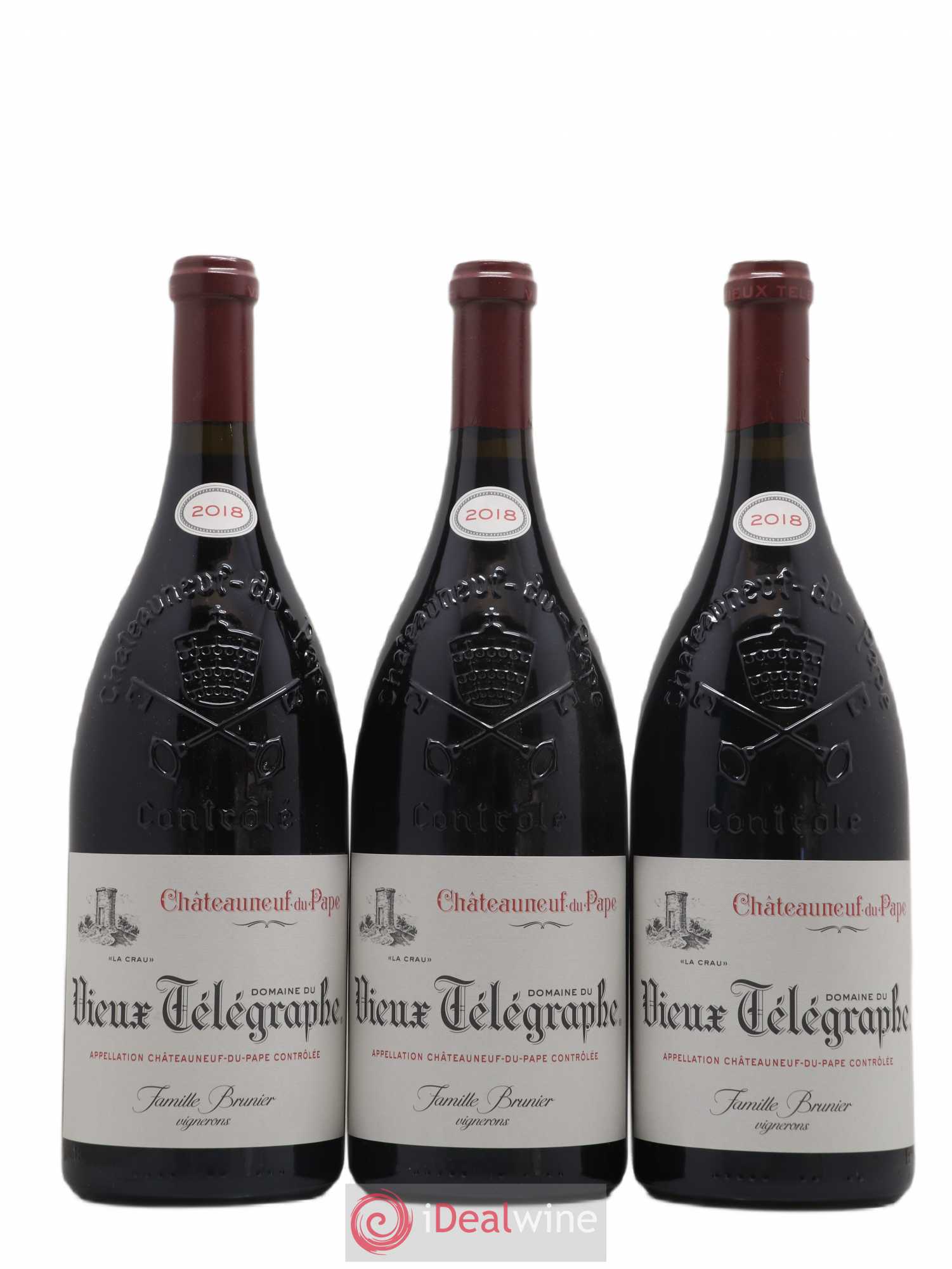 Châteauneuf-du-Pape Vieux Télégraphe (Domaine du) Vignobles Brunier (sans prix de réserve) 2018 - Lot de 3 magnums - 0