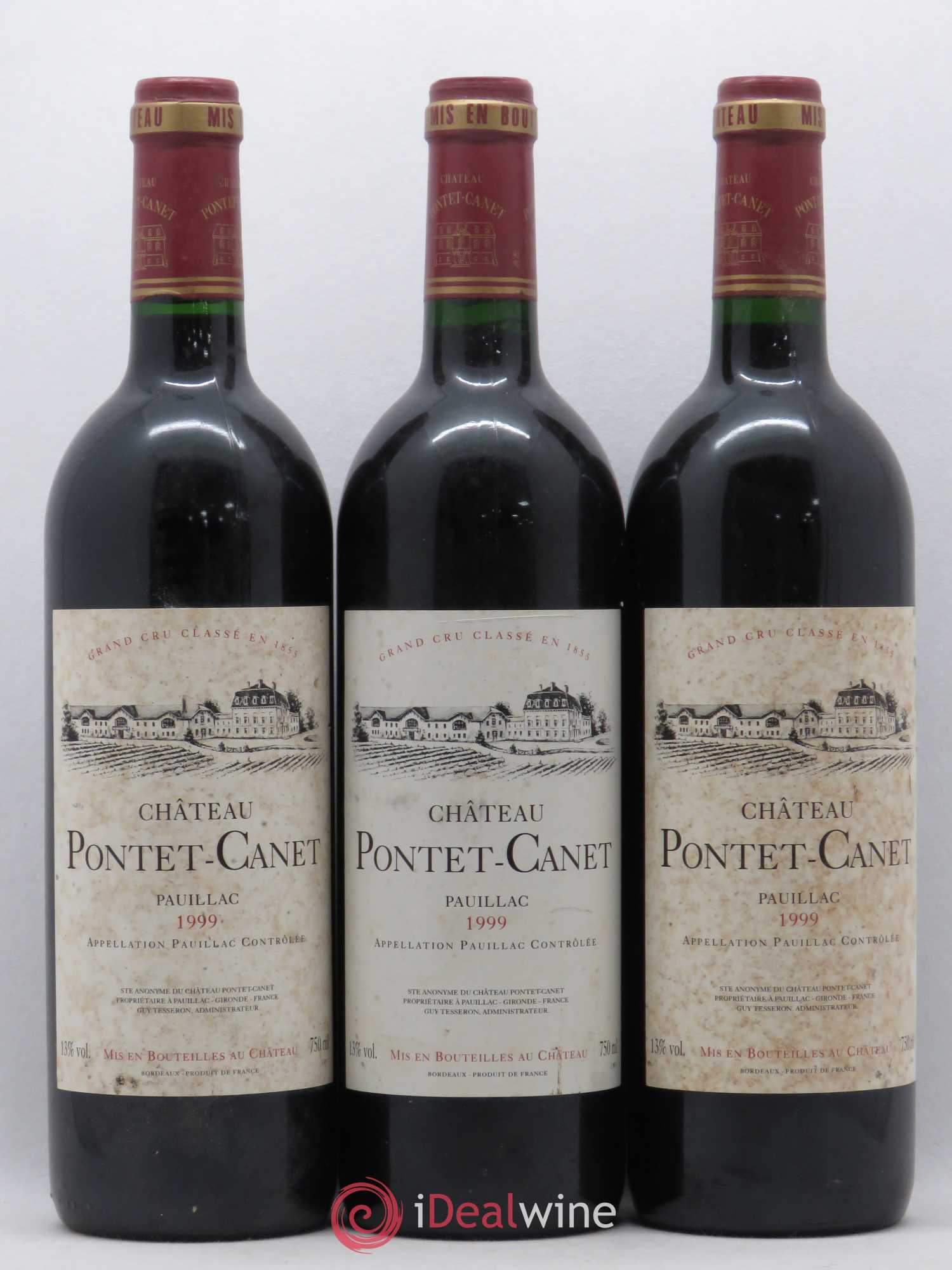 Château Pontet Canet 5ème Grand Cru Classé 1999 - Lot de 3 bouteilles - 0