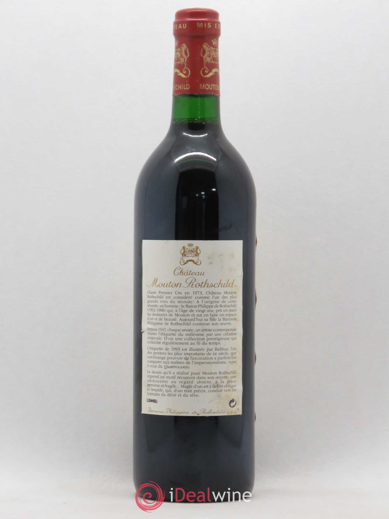 Château Mouton Rothschild 1er Grand Cru Classé 1993 - Lot de 1 bouteille - 1