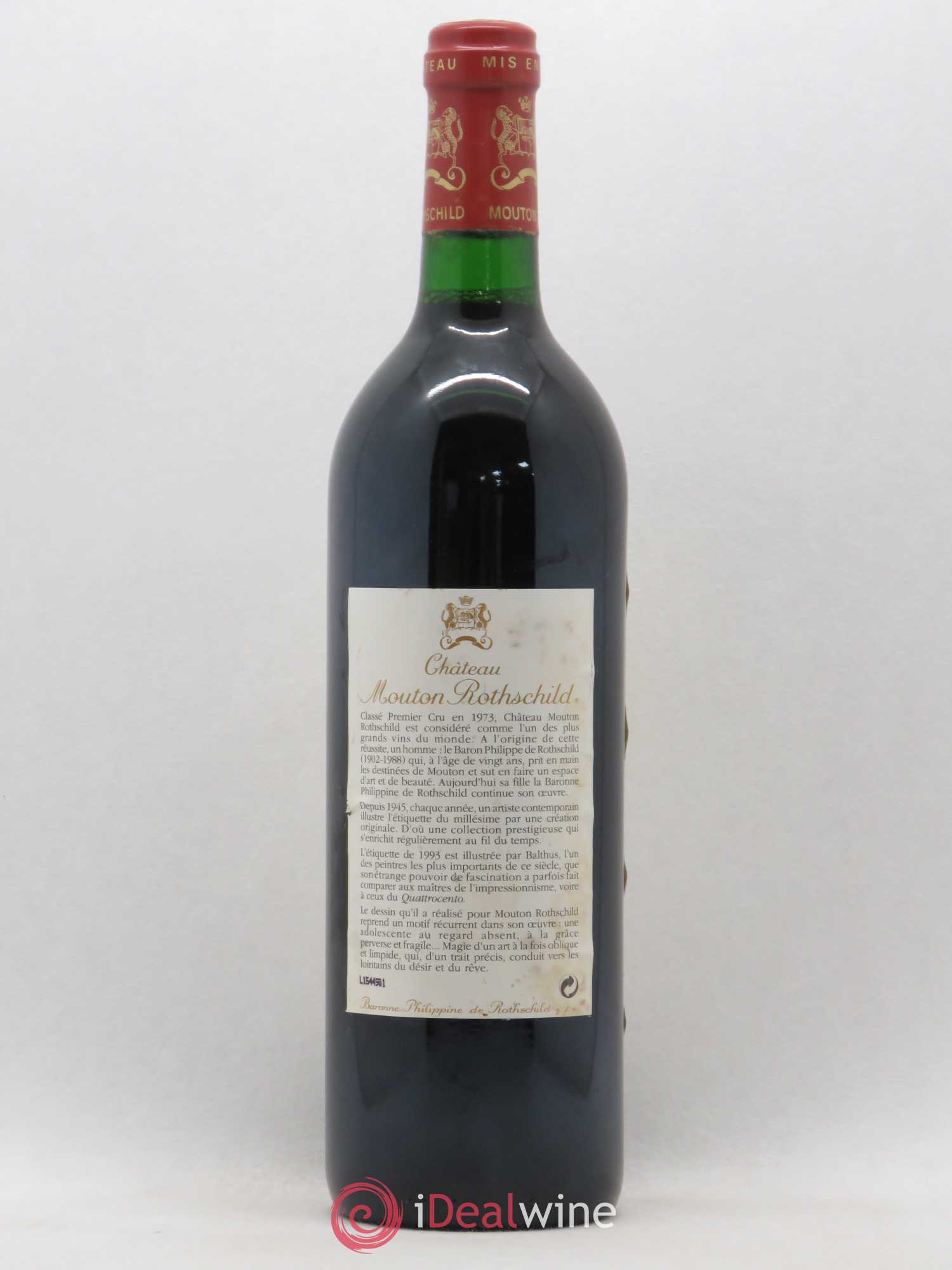 Château Mouton Rothschild 1er Grand Cru Classé 1993 - Lot de 1 bouteille - 1
