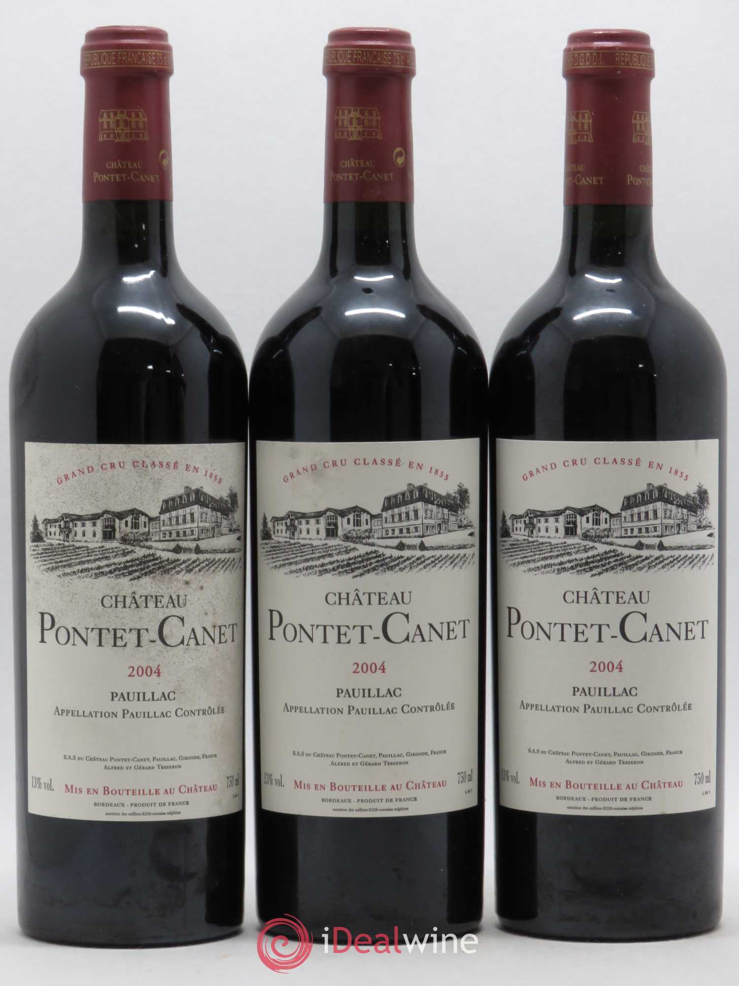 Château Pontet Canet 5ème Grand Cru Classé 2004 - Lot de 3 bouteilles - 0