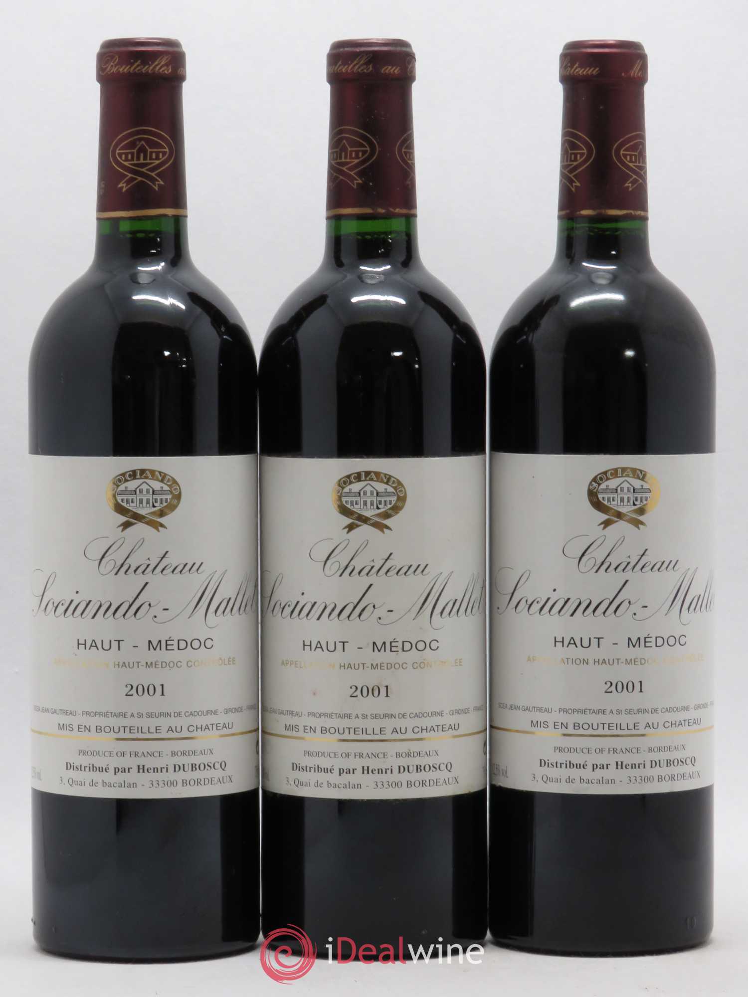 Château Sociando Mallet 2001 - Lot de 3 bouteilles - 0