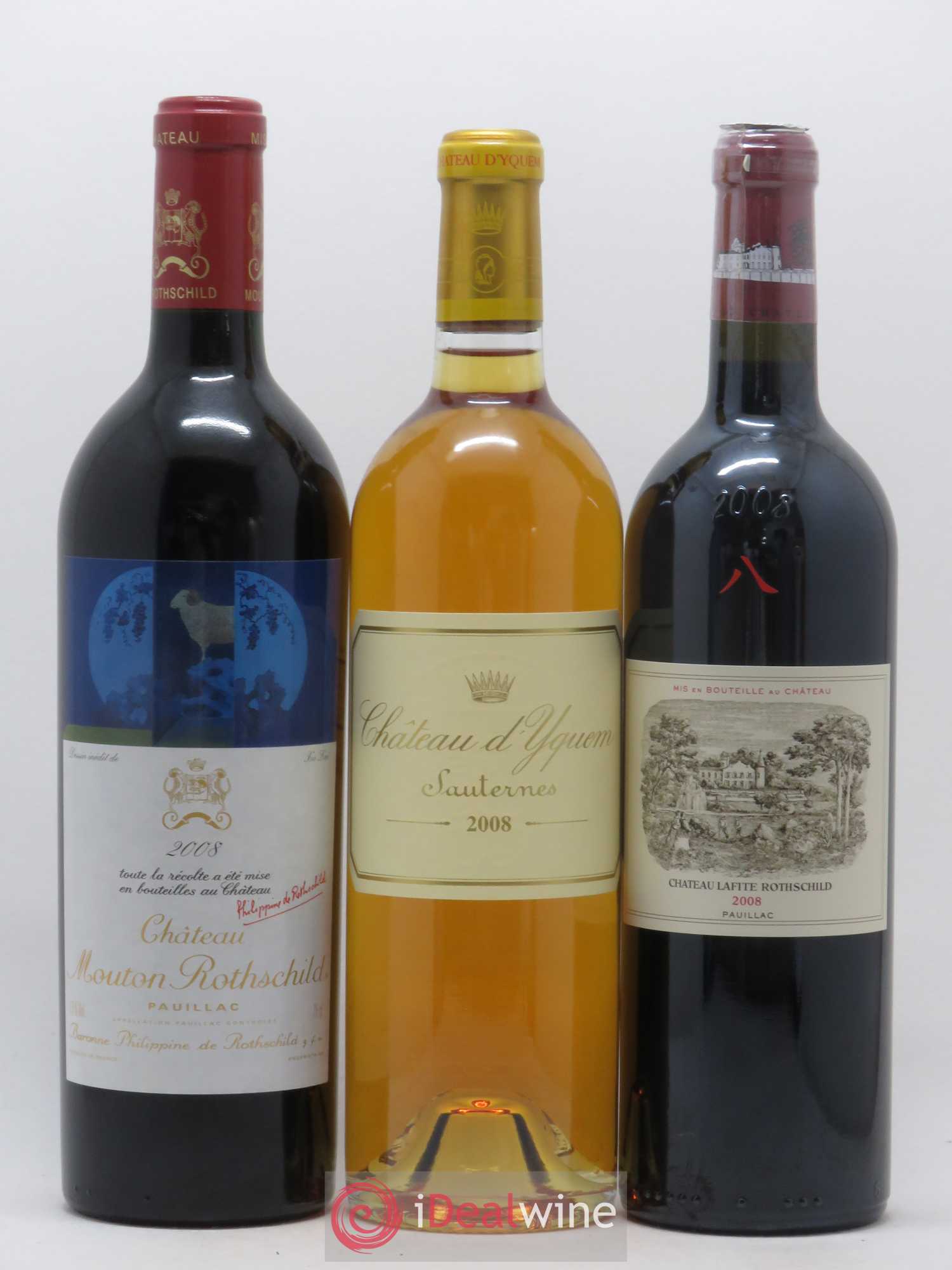 Caisse Collection Duclot 1 Petrus - 1 Mouton Rothschild - 1 Lafite Rothschild - 1 Margaux - 1 Haut Brion - 1 La Mission Haut Brion - 1 Cheval Blanc - 1 Latour - 1 Yquem 2008 - Lot de 9 bouteilles - 3