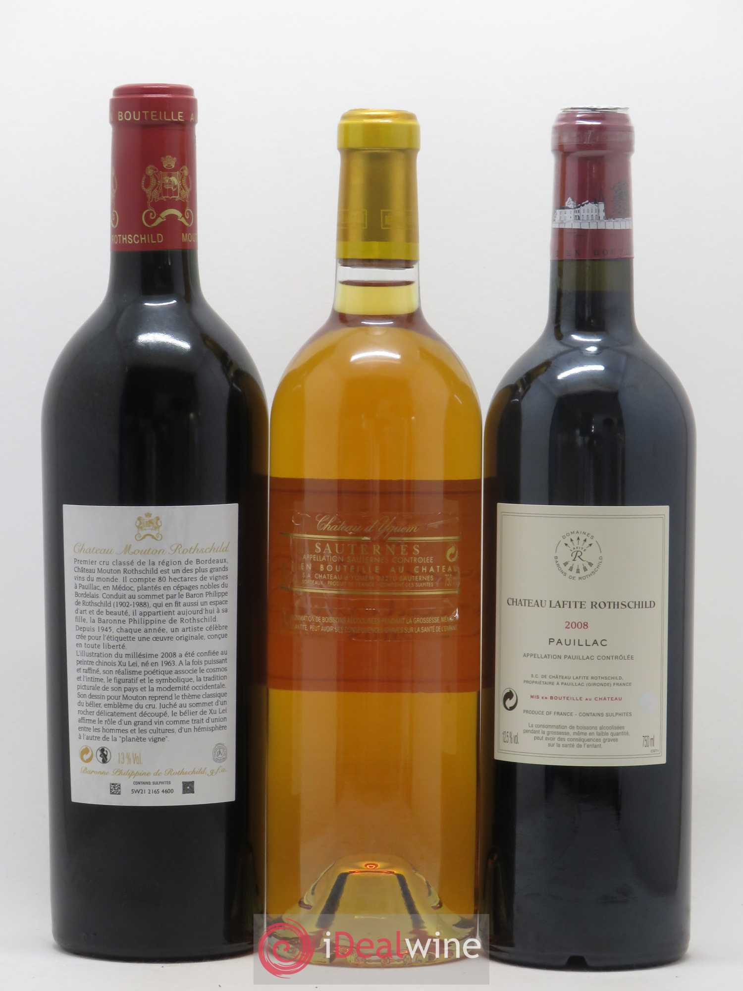 Caisse Collection Duclot 1 Petrus - 1 Mouton Rothschild - 1 Lafite Rothschild - 1 Margaux - 1 Haut Brion - 1 La Mission Haut Brion - 1 Cheval Blanc - 1 Latour - 1 Yquem 2008 - Lot de 9 bouteilles - 4