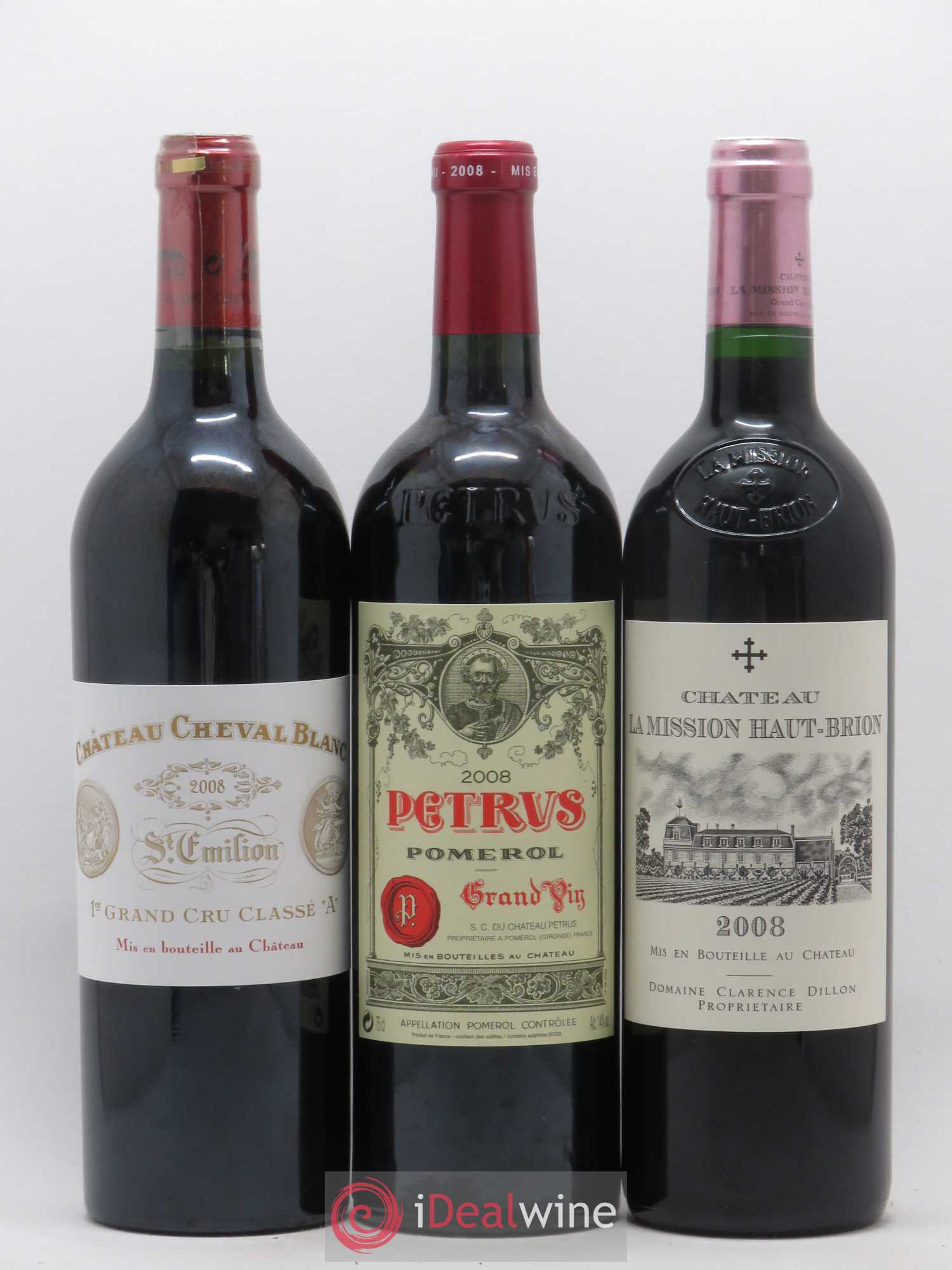 Caisse Collection Duclot 1 Petrus - 1 Mouton Rothschild - 1 Lafite Rothschild - 1 Margaux - 1 Haut Brion - 1 La Mission Haut Brion - 1 Cheval Blanc - 1 Latour - 1 Yquem 2008 - Lot de 9 bouteilles - 5