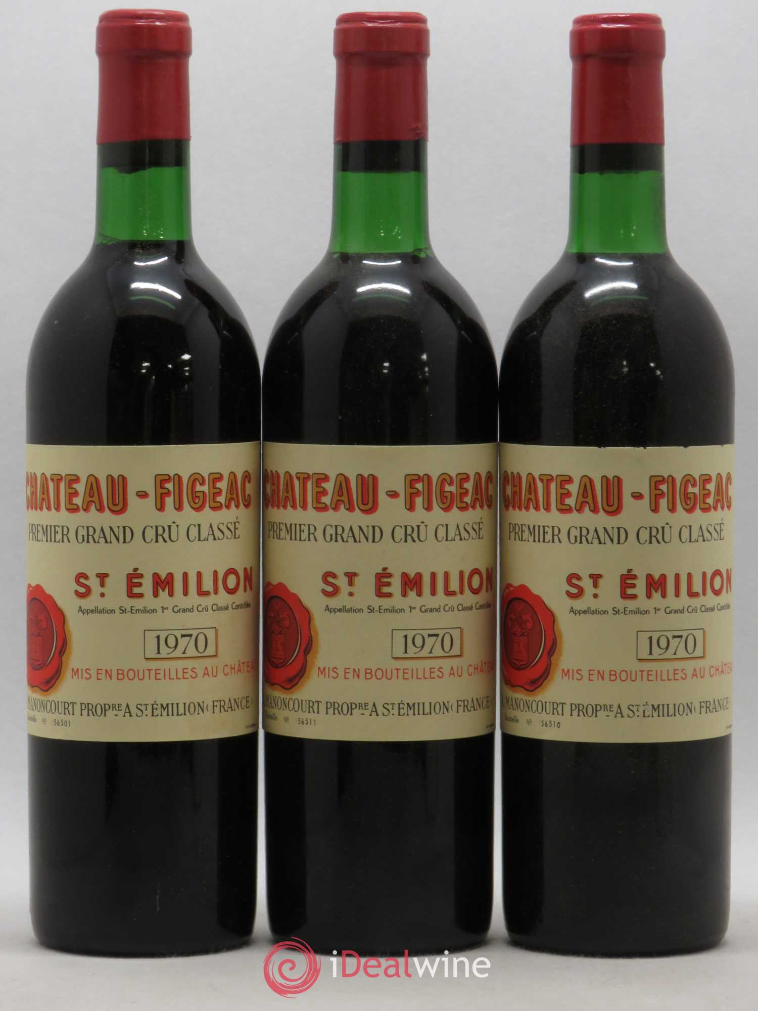 Château Figeac 1er Grand Cru Classé A 1970 - Lot de 3 bouteilles - 0