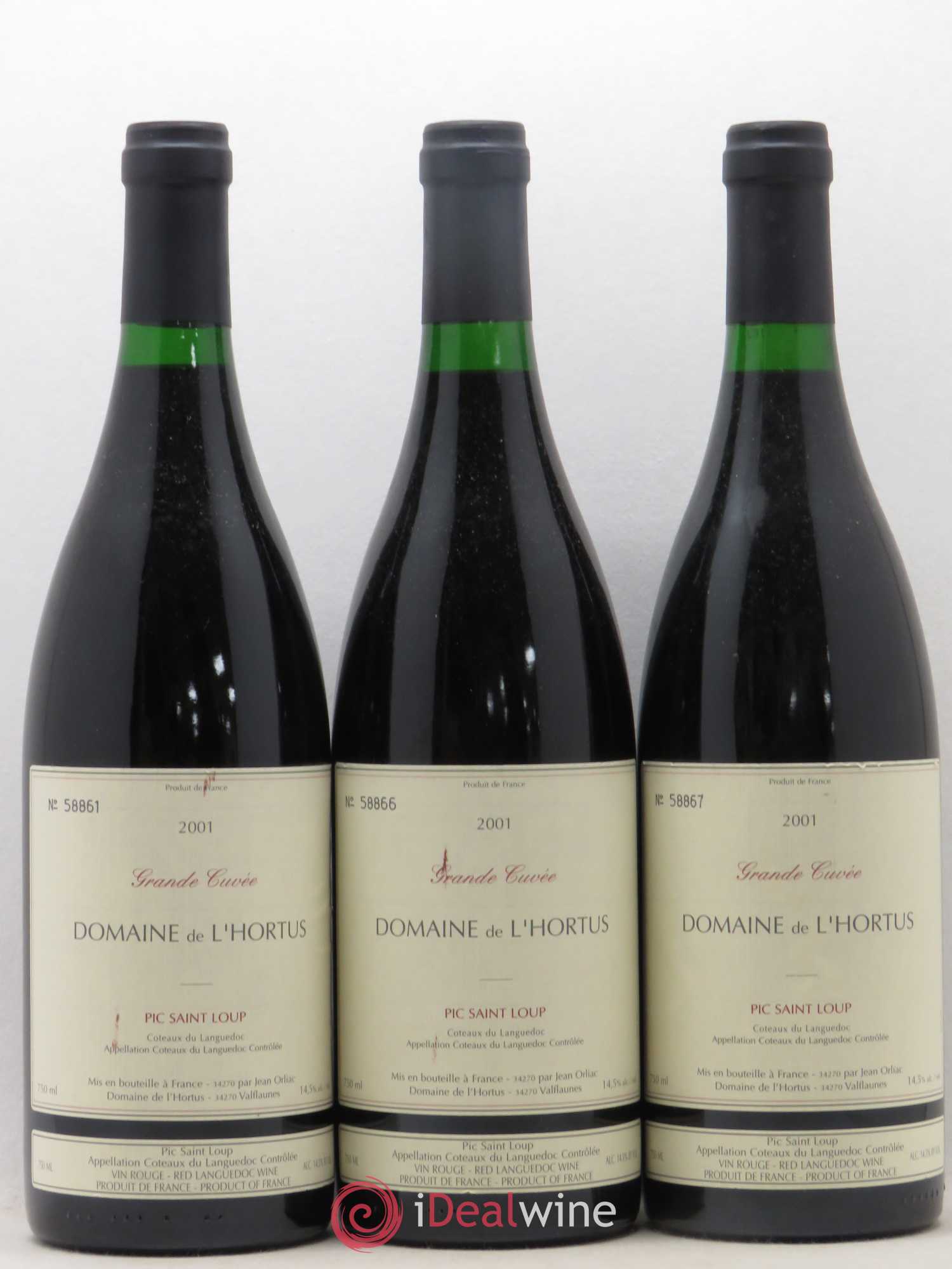 Pic Saint-Loup Domaine de L'Hortus Grande Cuvée Famille Orliac 2001 - Lot de 3 bouteilles - 0