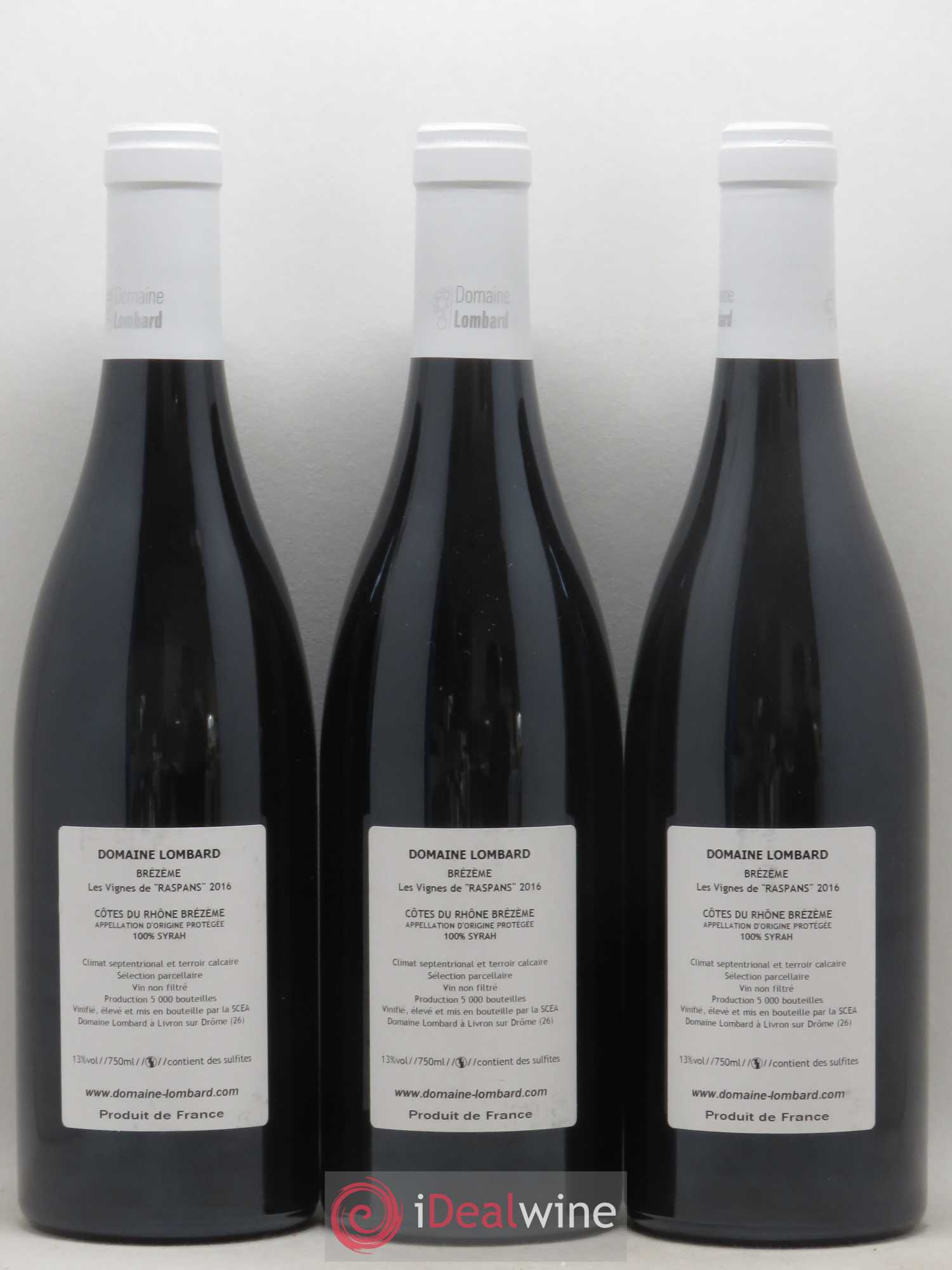 Côtes-du-Rhône Lombard Brézème Vignes de Raspans (sans prix de réserve) 2016 - Posten von 3 Flaschen - 1