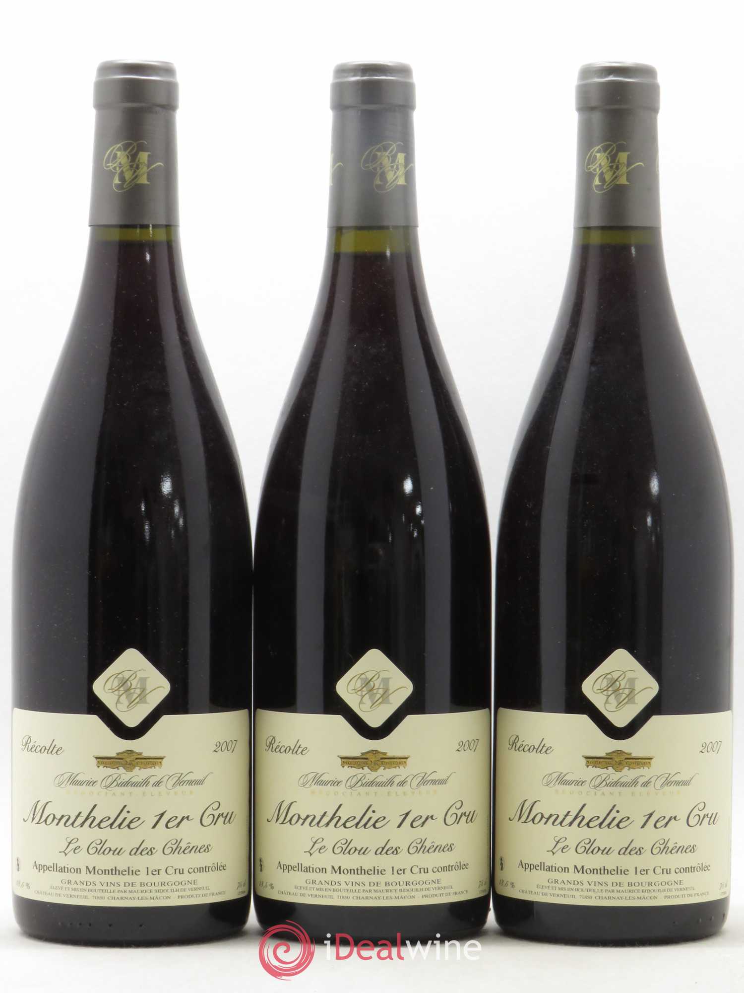 Monthélie 1er Cru Le Clou Des Chênes Maurice Bidouilh De Verneuil 2007 - Posten von 3 Flaschen - 0