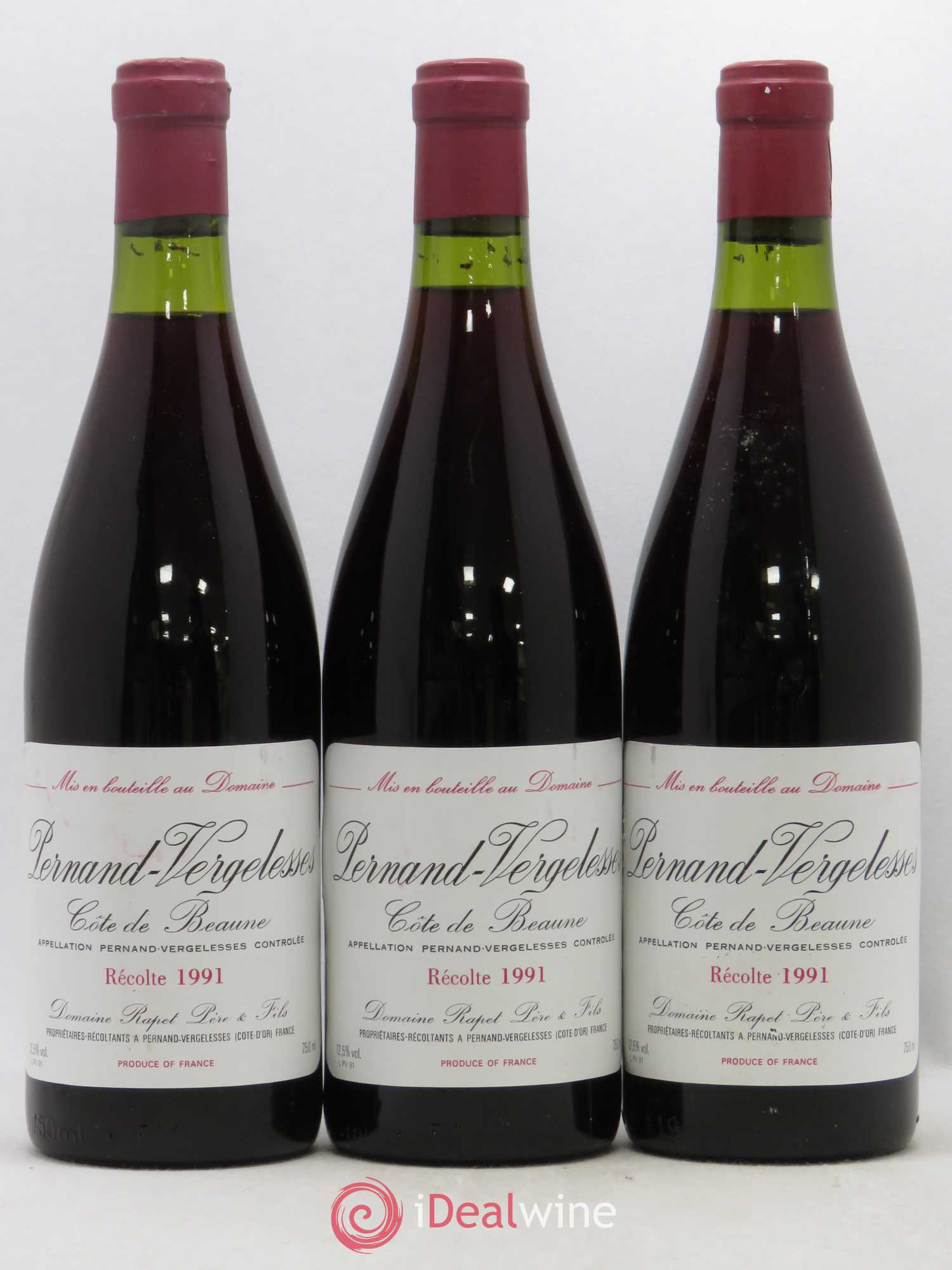 Pernand-Vergelesses Domaine Rapet 1991 - Lot de 3 bouteilles - 0