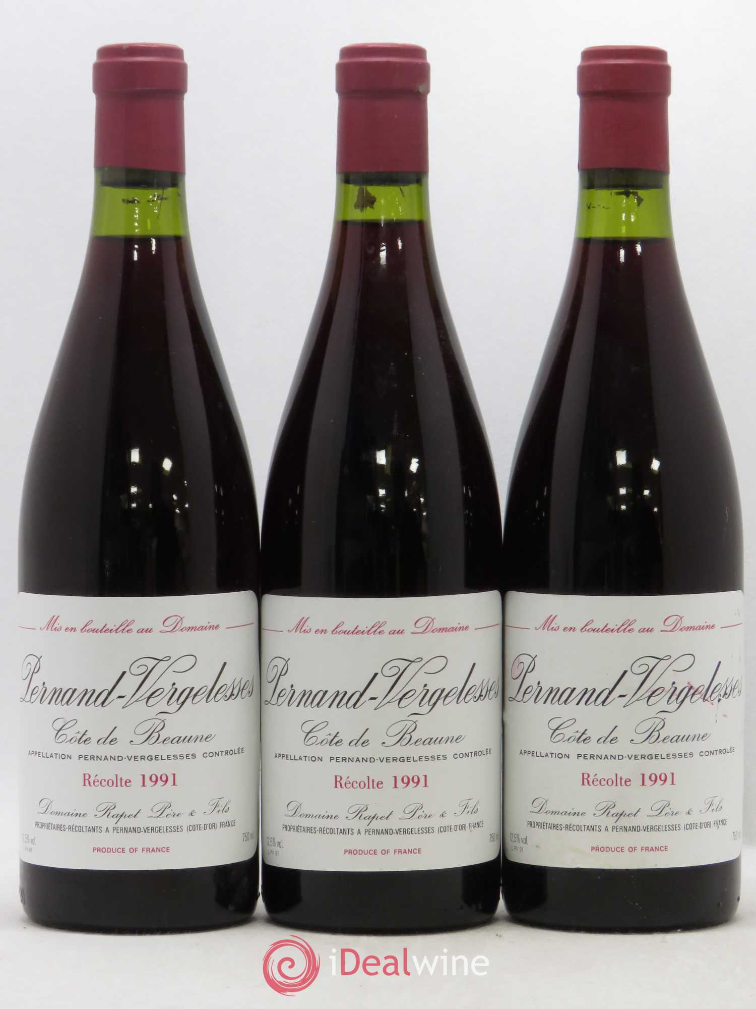 Pernand-Vergelesses Domaine Rapet 1991 - Lot de 3 bouteilles - 0