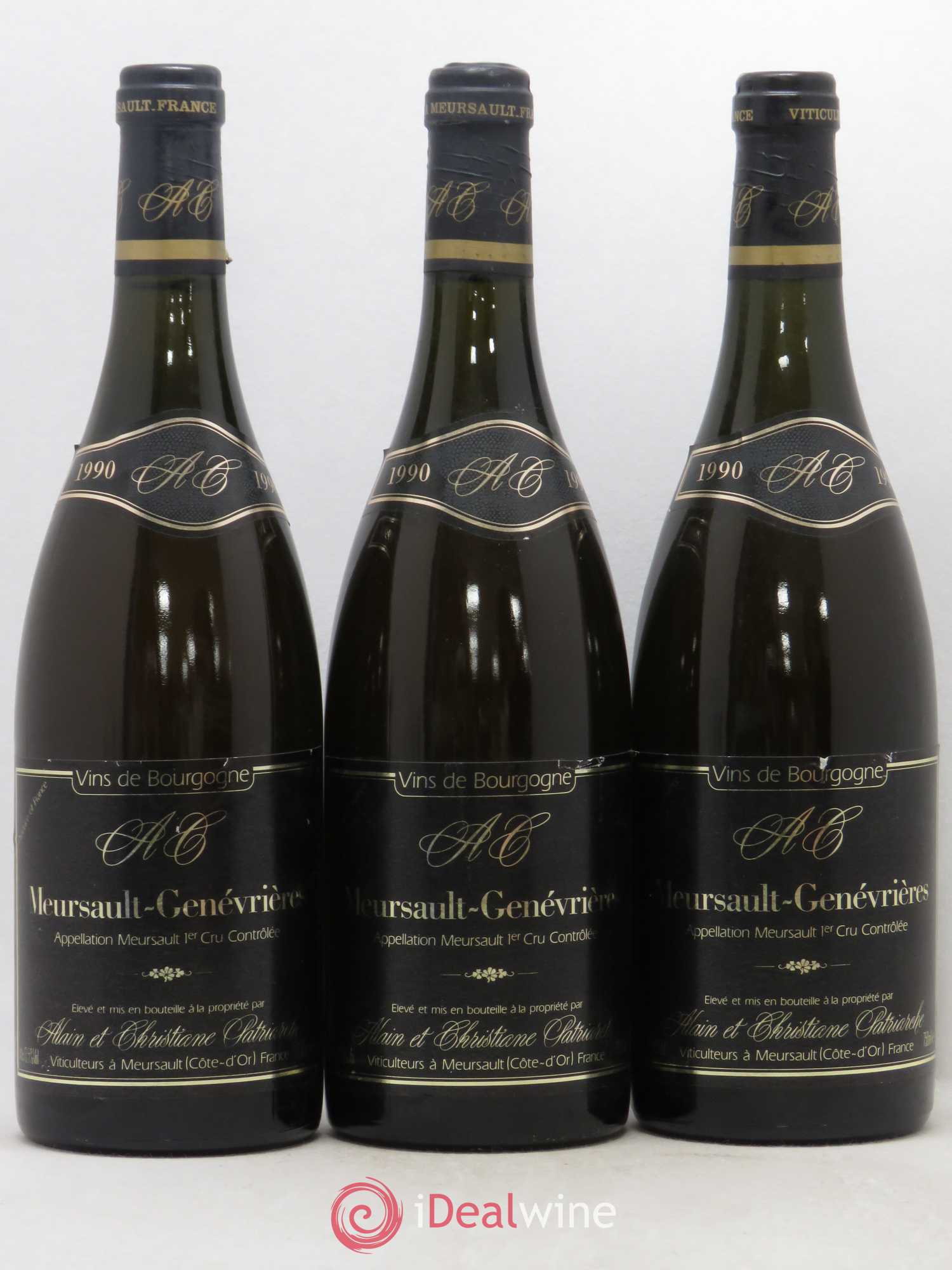 Meursault 1er Cru Genevrières Domaine Alain et Christiane Patriarche 1990 - Posten von 3 Flaschen - 0