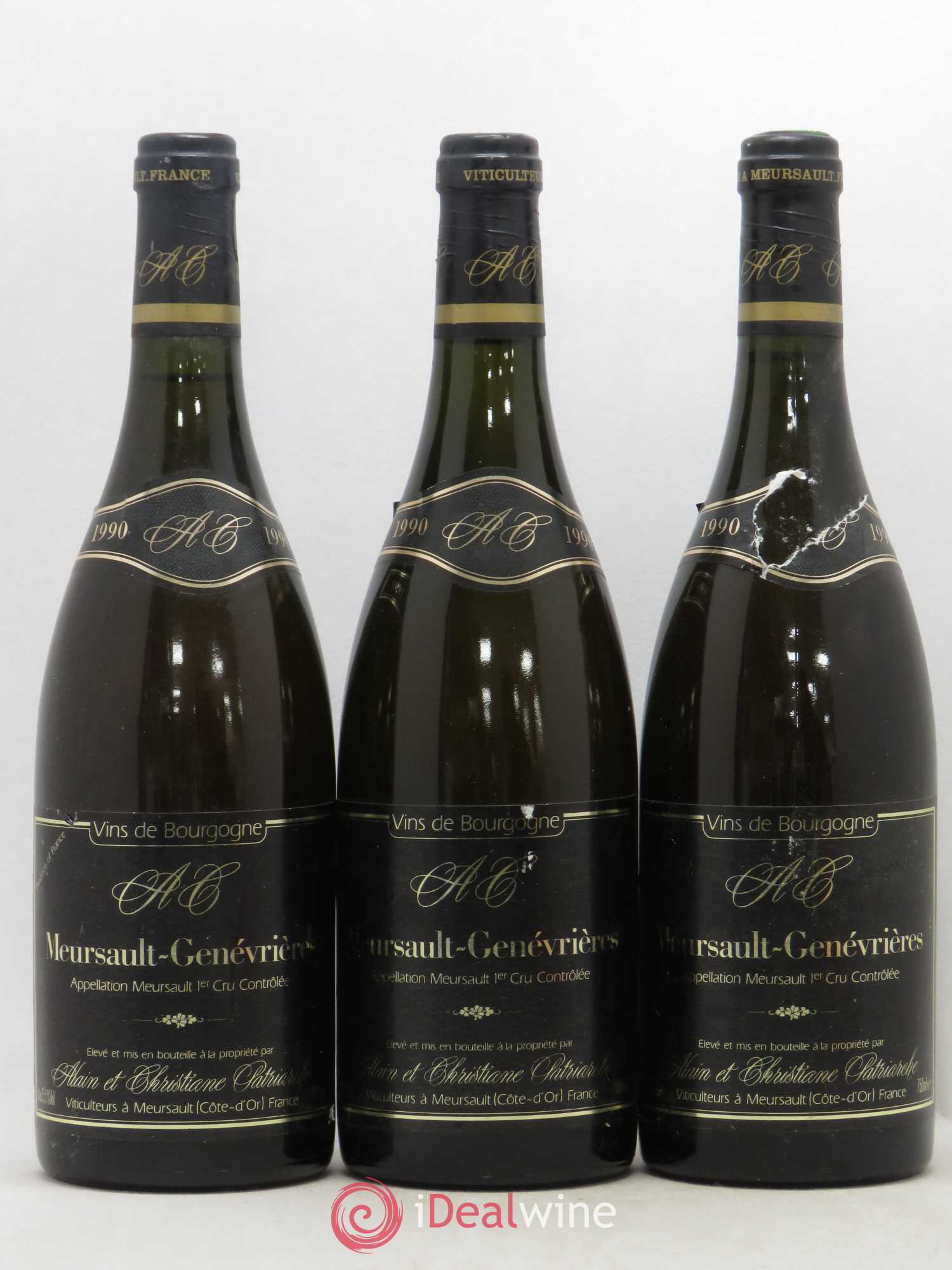 Meursault Genevrières Domaine Alain et Christiane Patriarche 1990 - Posten von 3 Flaschen - 0