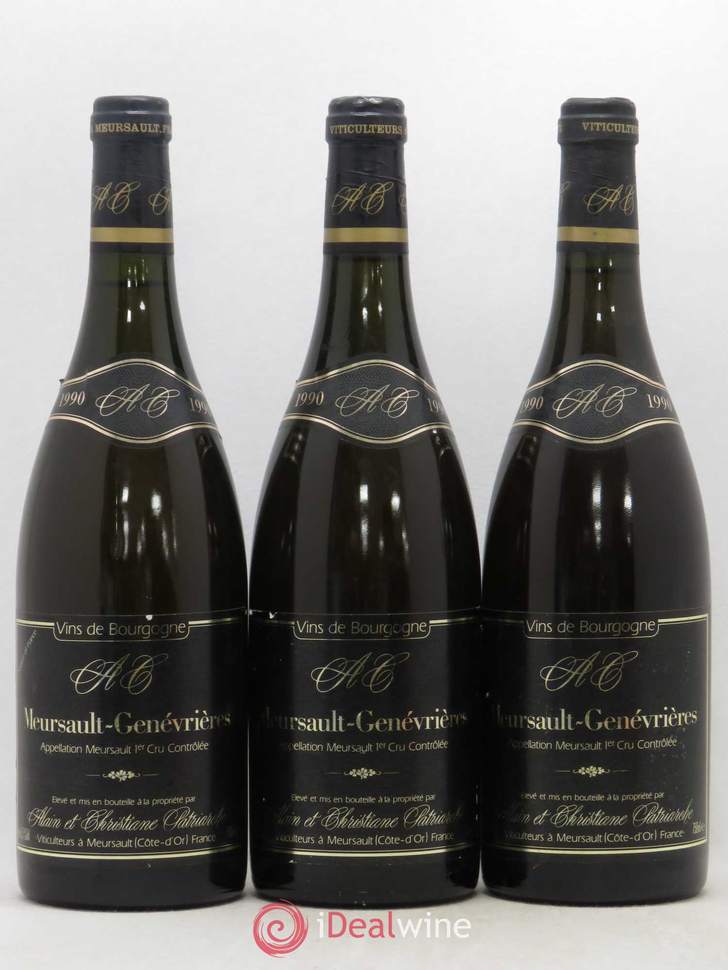 Meursault 1er Cru Genevrières Domaine Alain et Christiane Patriarche 1990 - Lot de 3 bouteilles - 0