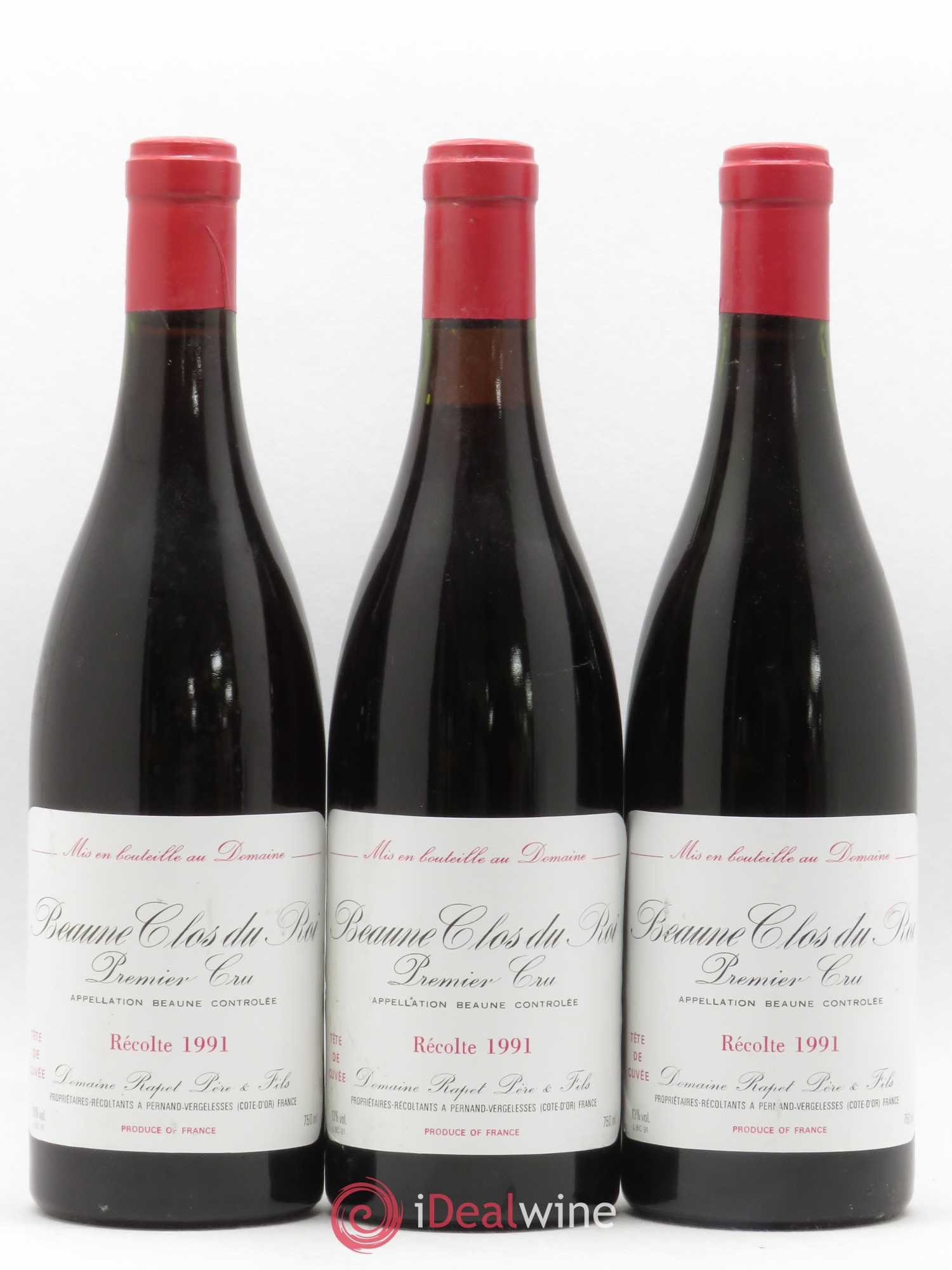 Beaune 1er Cru Clos Du Roi Domaine Rapet tête de cuvée 1991 - Posten von 3 Flaschen - 0