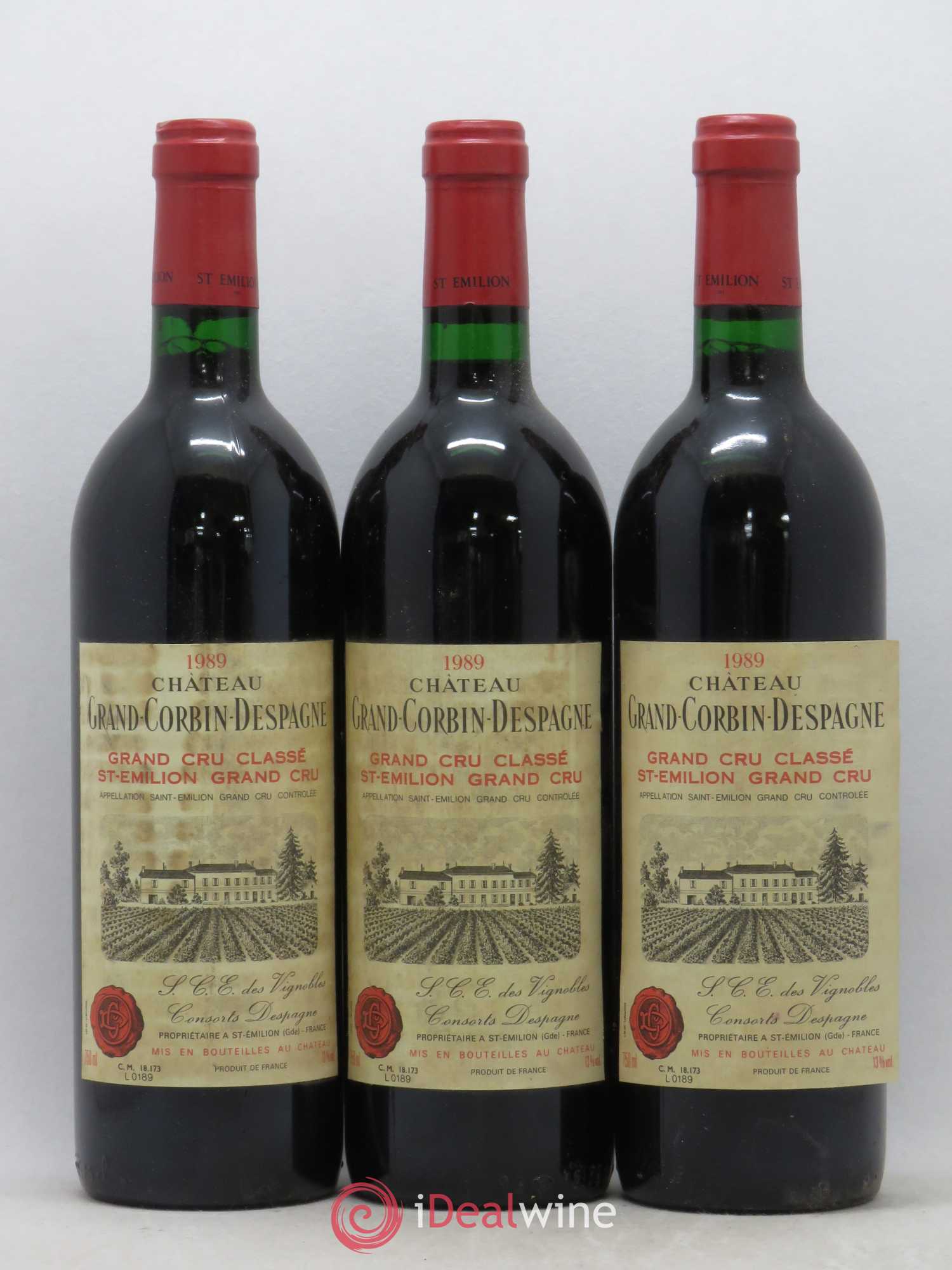 Château Grand Corbin Despagne Grand Cru Classé 1989 - Lot de 3 bouteilles - 0