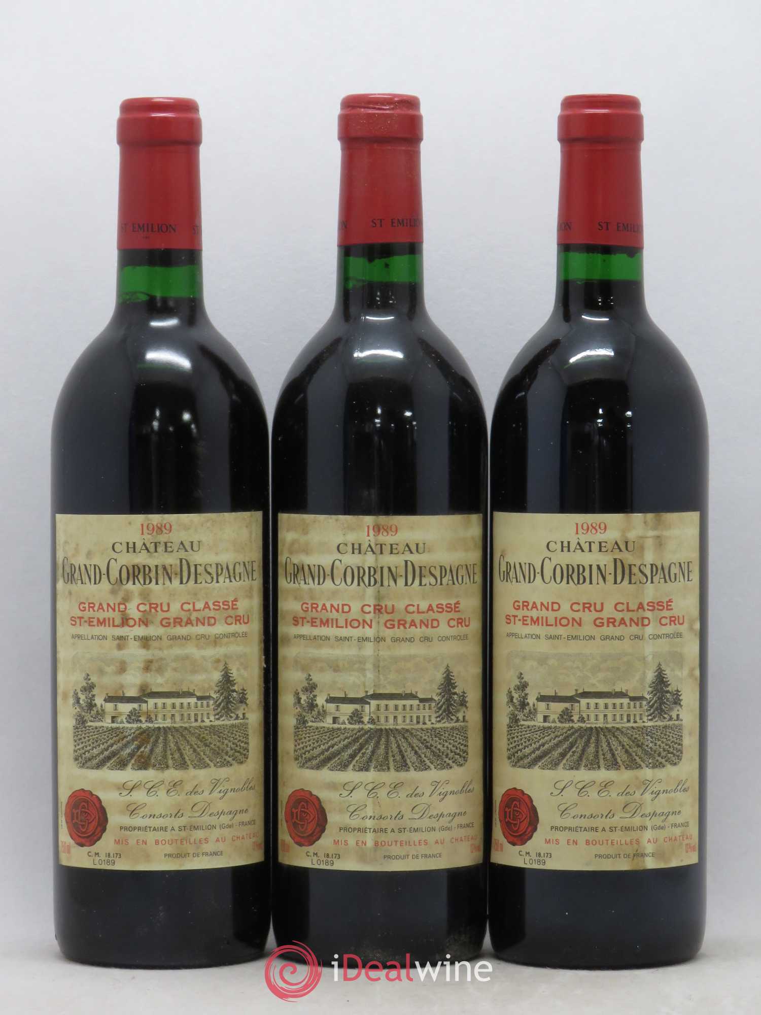 Château Grand Corbin Despagne Grand Cru Classé 1989 - Lot de 3 bouteilles - 0