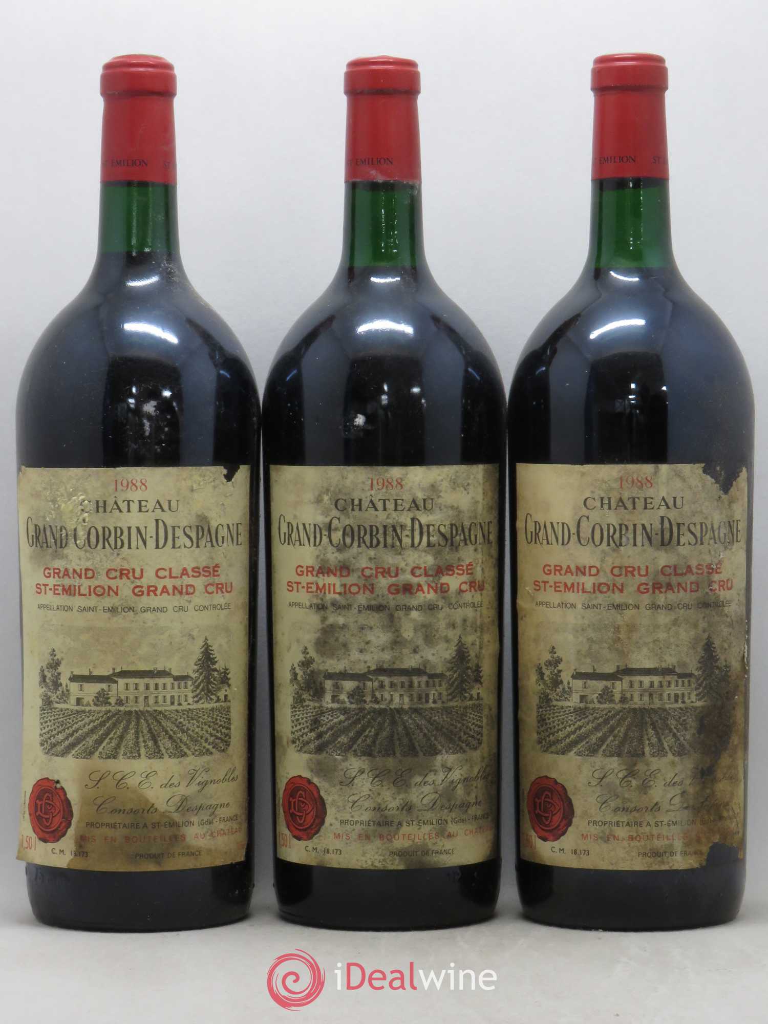 Château Grand Corbin Despagne Grand Cru Classé 1988 - Lot de 3 magnums - 0