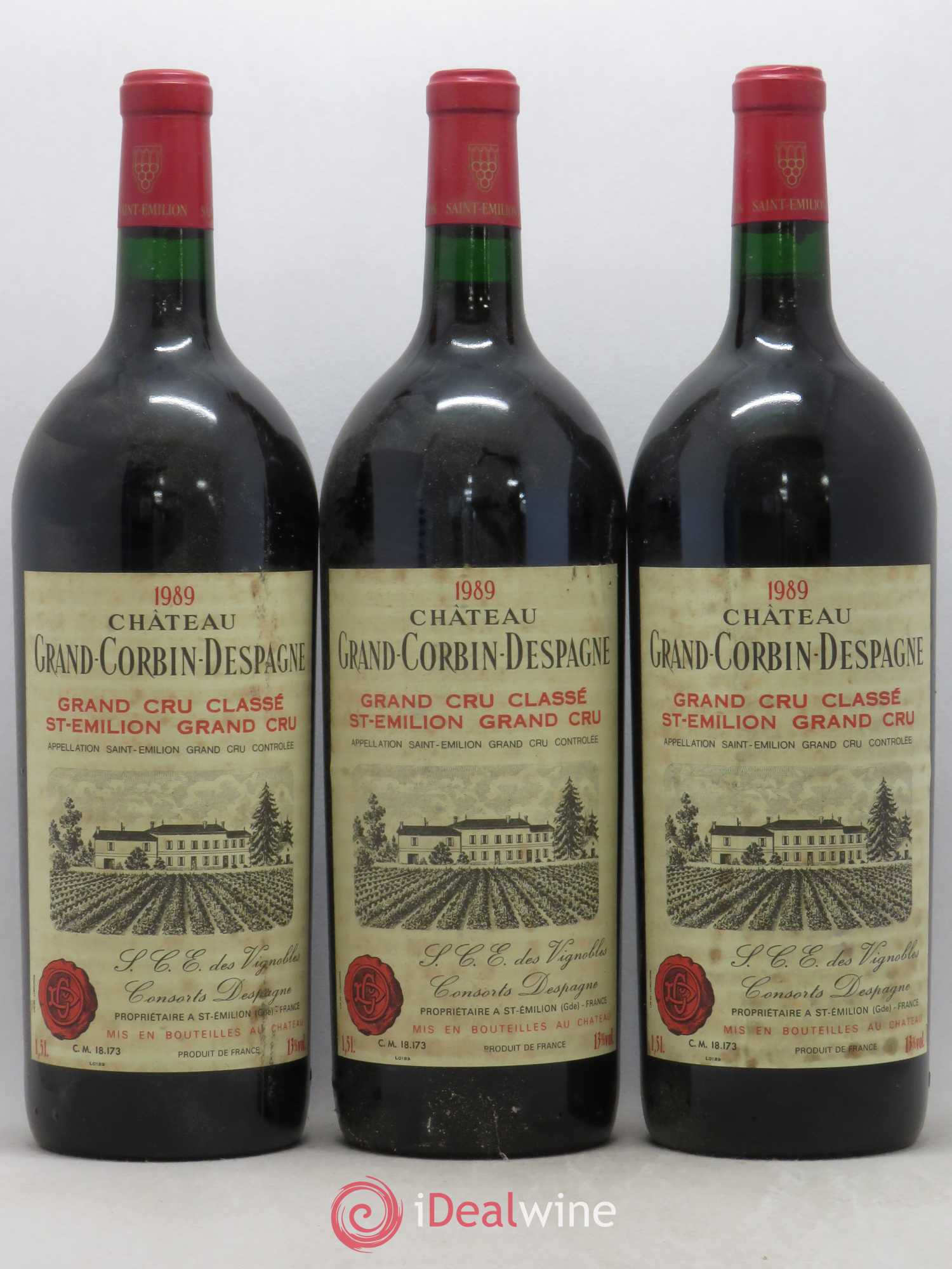 Château Grand Corbin Despagne Grand Cru Classé 1989 - Lot de 3 magnums - 0