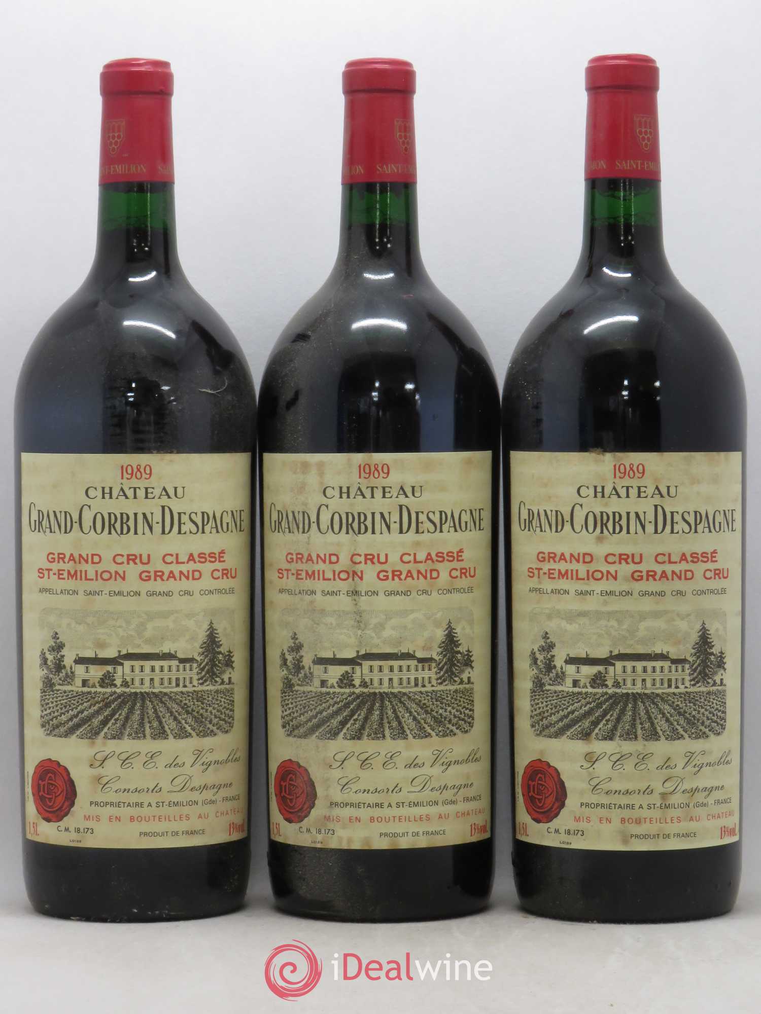 Château Grand Corbin Despagne Grand Cru Classé 1989 - Lot de 3 magnums - 0
