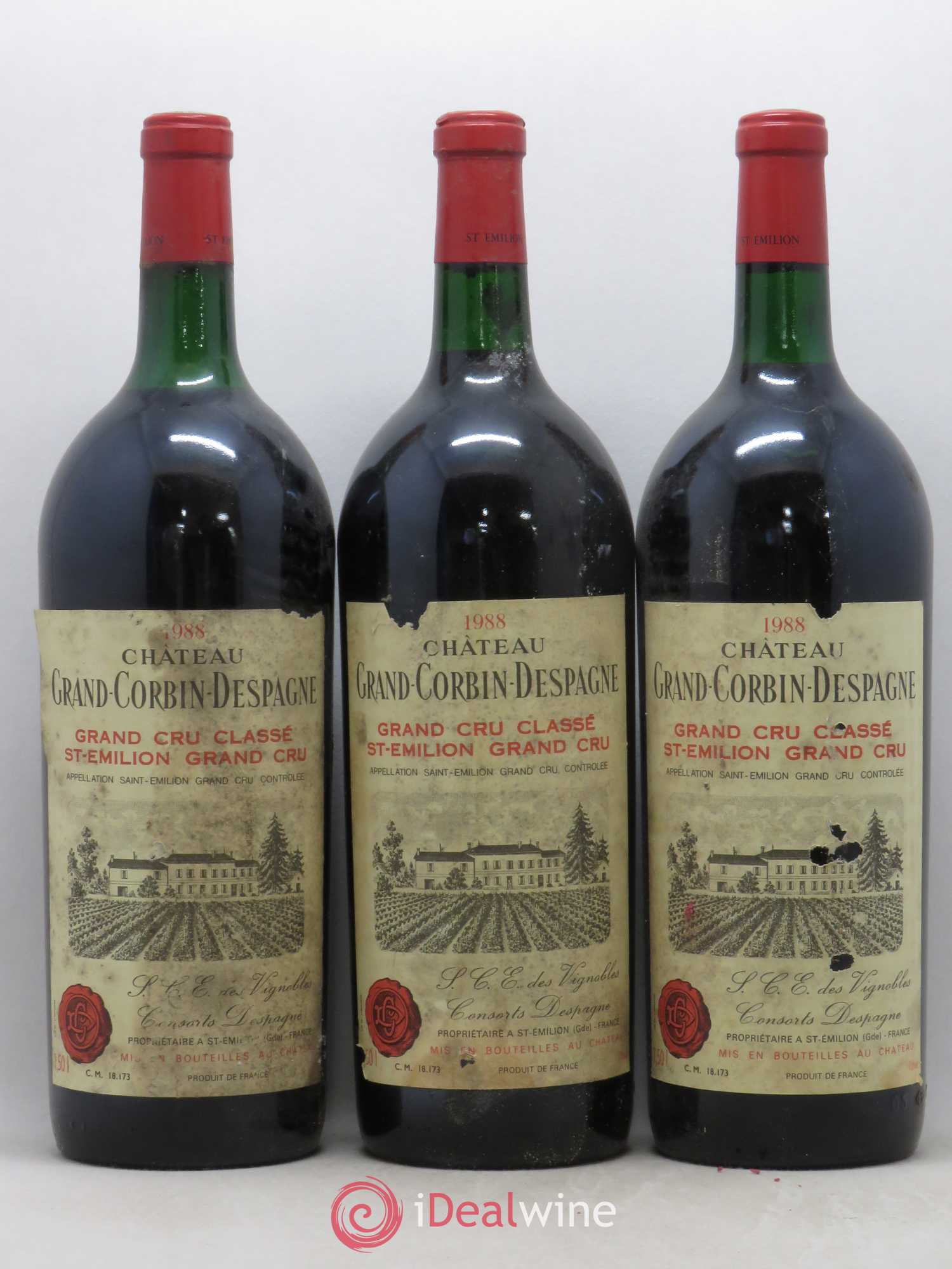 Château Grand Corbin Despagne Grand Cru Classé 1988 - Lot de 3 magnums - 0