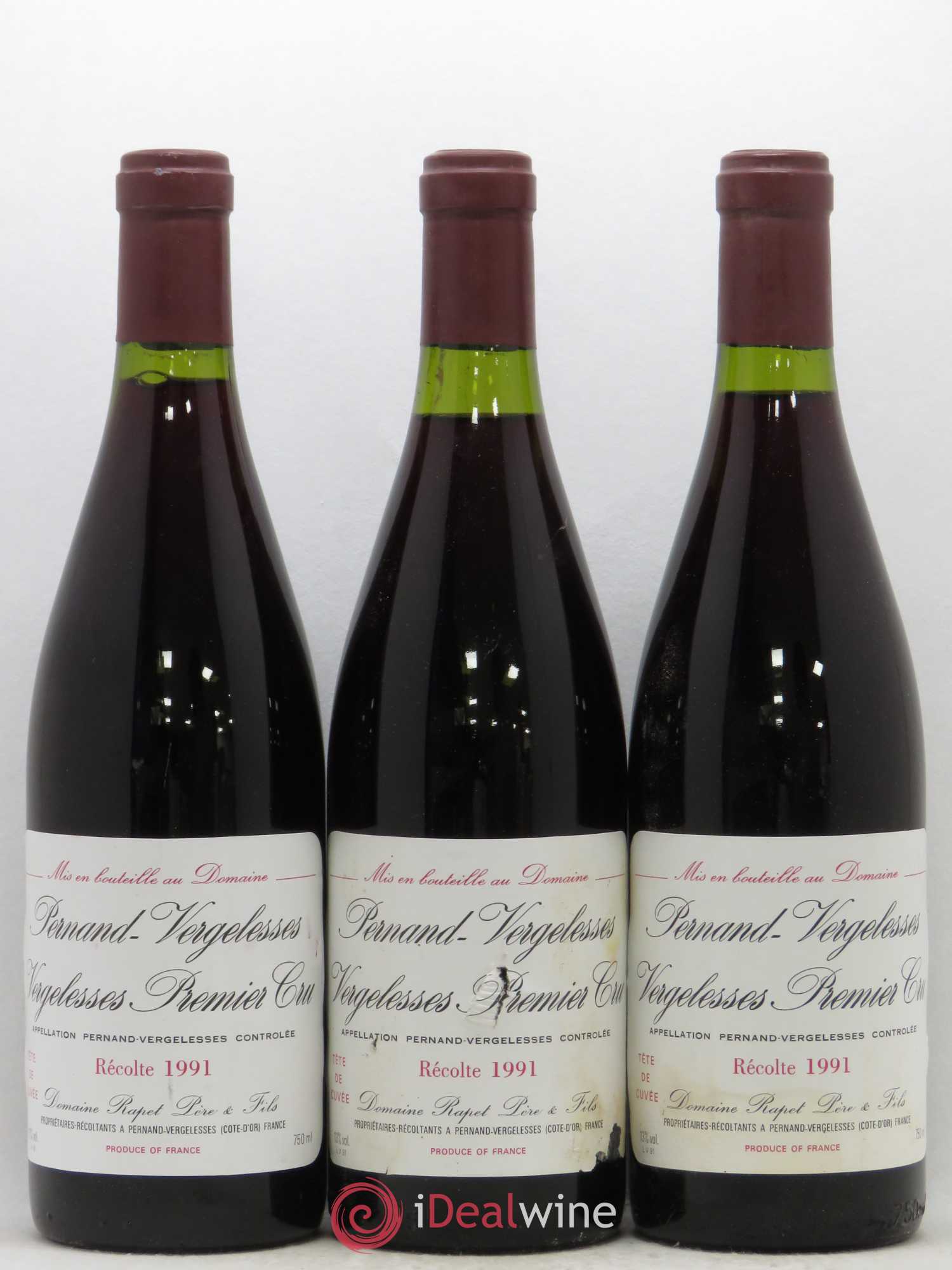 Pernand-Vergelesses 1er Cru Vergelesses Rapet 1991 - Lot de 3 bouteilles - 0