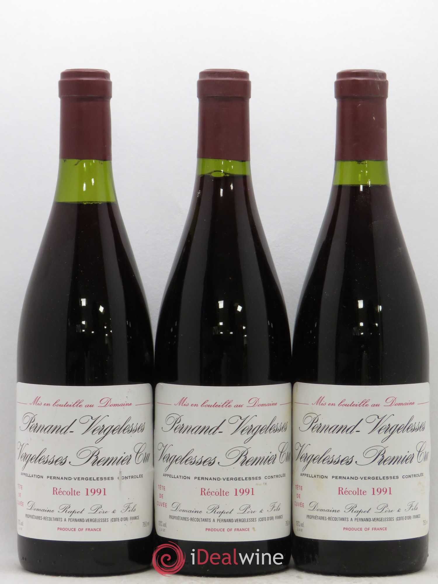 Pernand-Vergelesses 1er Cru Vergelesses Rapet 1991 - Lot de 3 bouteilles - 0
