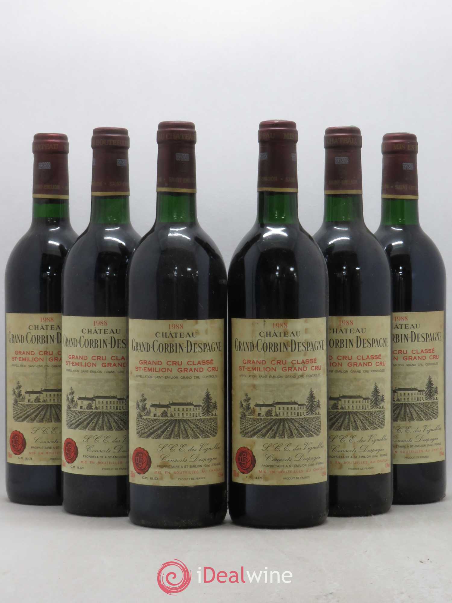 Château Grand Corbin Despagne Grand Cru Classé 1988 - Lot de 6 bouteilles - 0