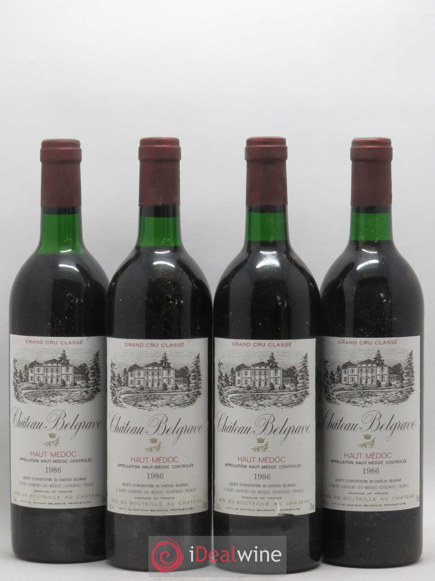 Château Belgrave 5ème Grand Cru Classé 1986 - Lot de 4 bouteilles - 0