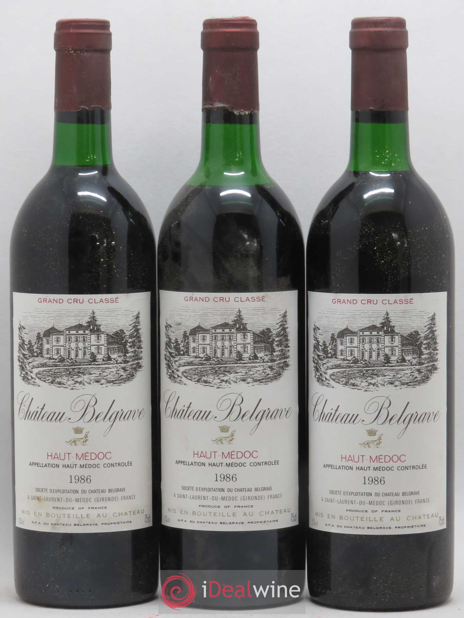Château Belgrave 5ème Grand Cru Classé 1986 - Lot de 3 bouteilles - 0