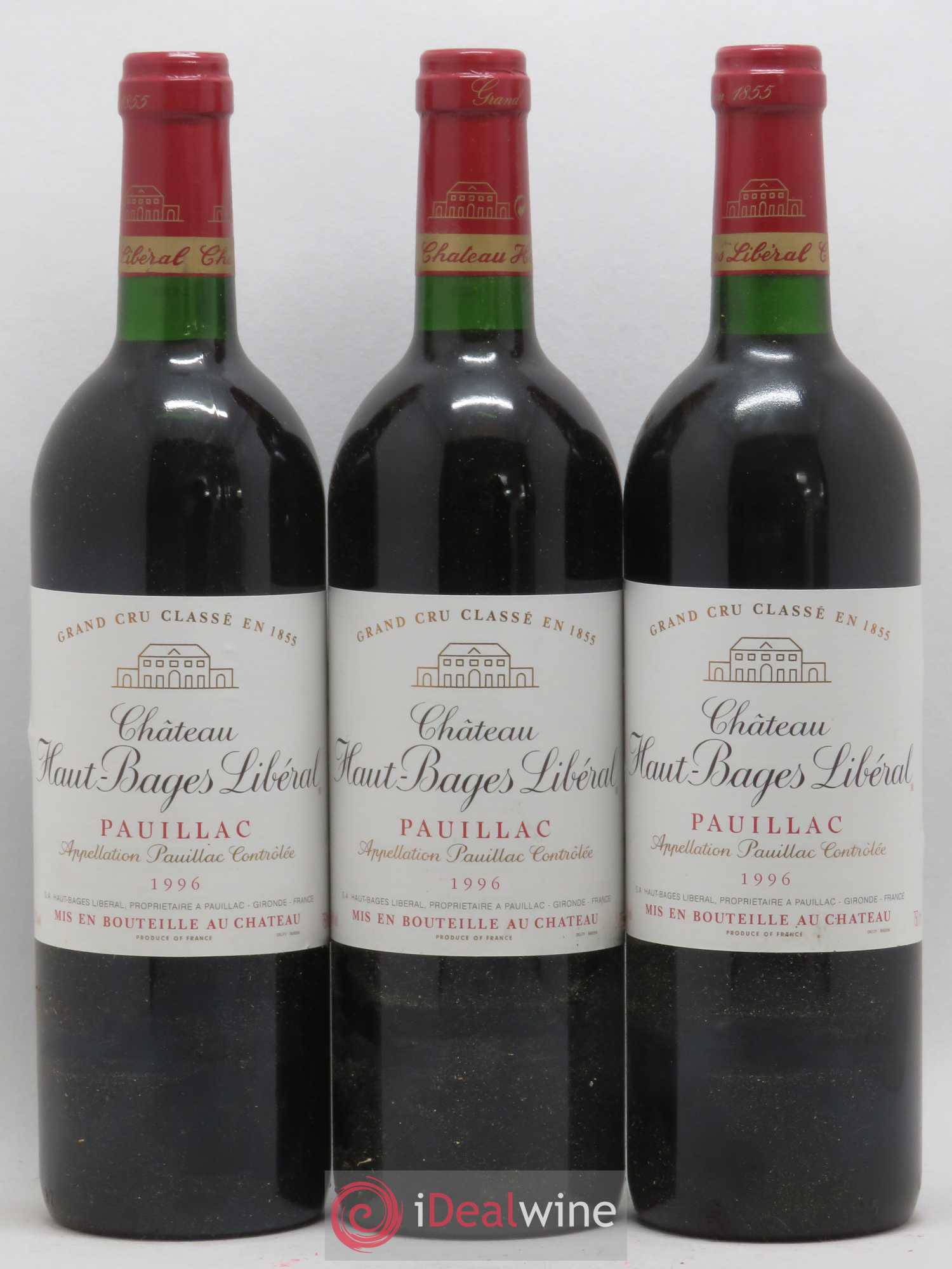 Château Haut Bages Libéral 5ème Grand Cru Classé 1996 - Lot de 3 bouteilles - 0