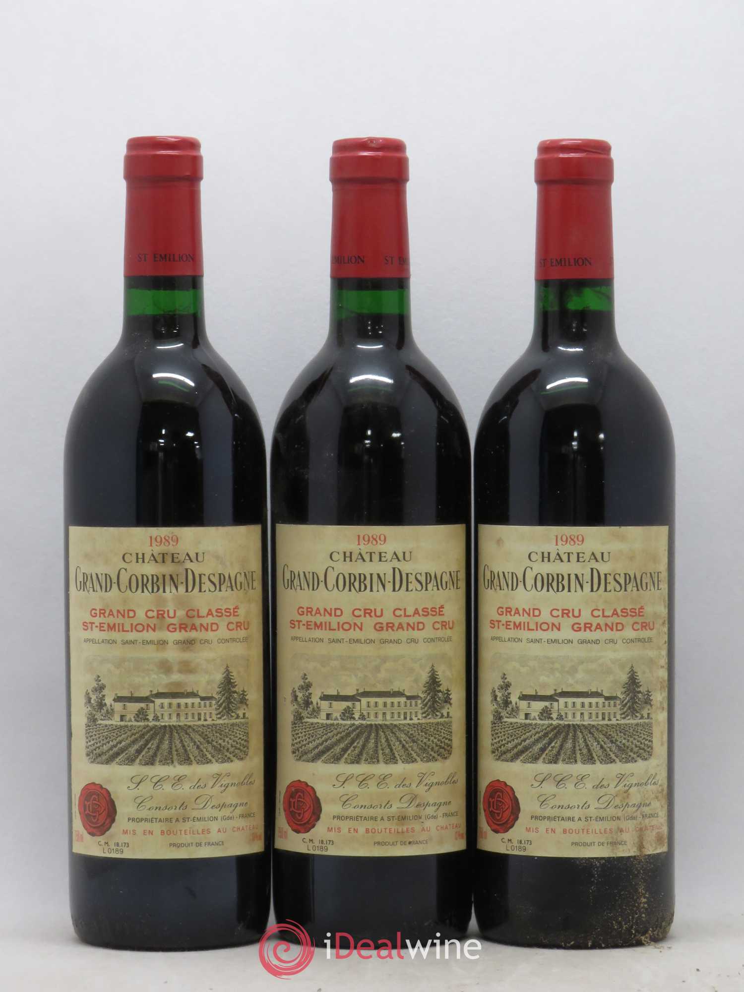 Château Grand Corbin Despagne Grand Cru Classé 1989 - Lot de 3 bouteilles - 0