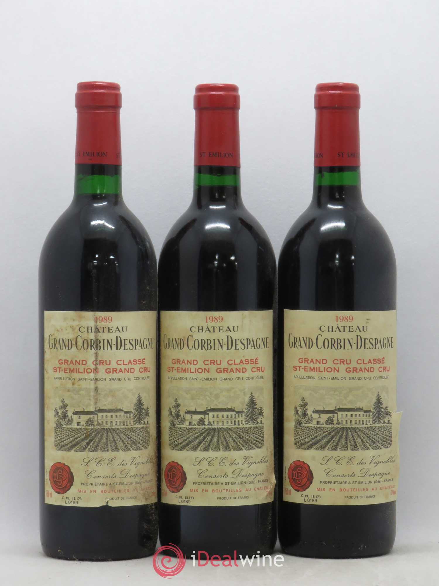 Château Grand Corbin Despagne Grand Cru Classé 1989 - Lot de 3 bouteilles - 0