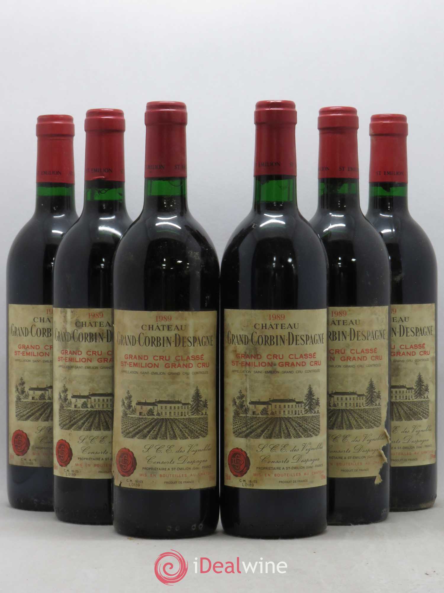 Château Grand Corbin Despagne Grand Cru Classé 1989 - Lot de 6 bouteilles - 0