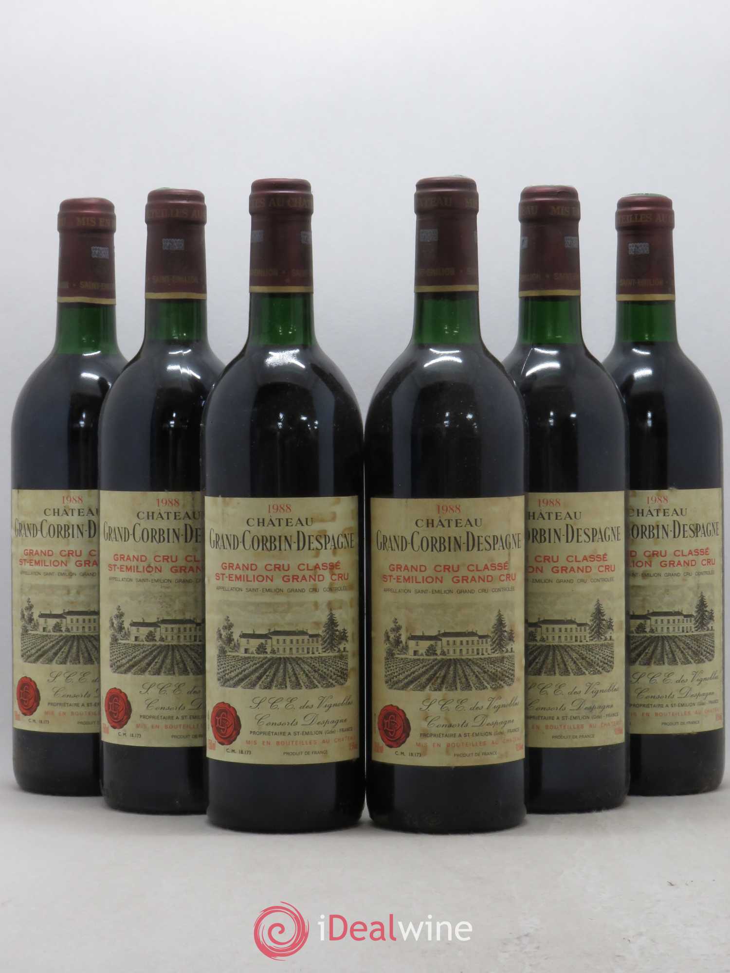 Château Grand Corbin Despagne Grand Cru Classé 1988 - Lot de 6 bouteilles - 0