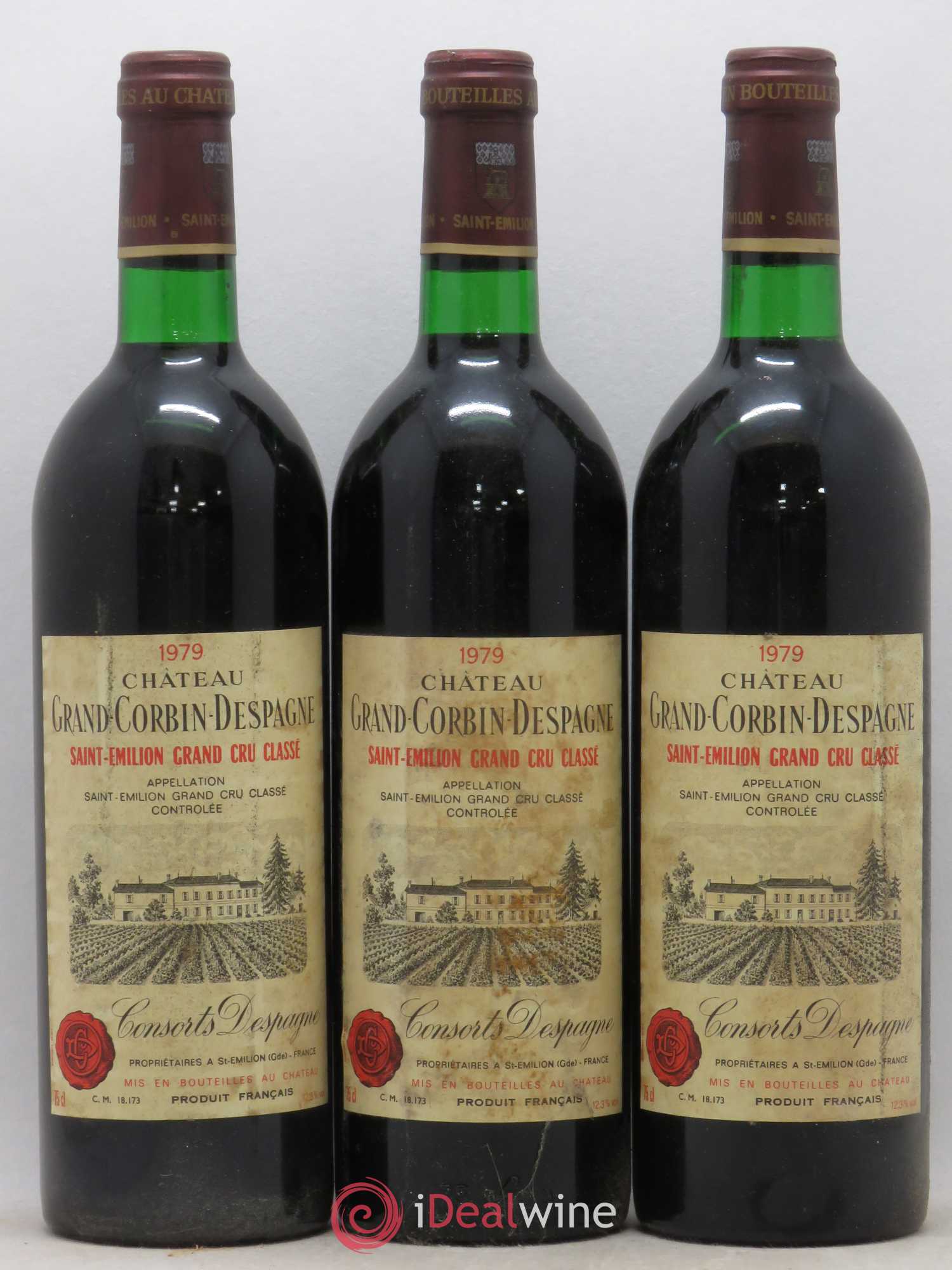 Château Grand Corbin Despagne Grand Cru Classé 1979 - Lot de 3 bouteilles - 0
