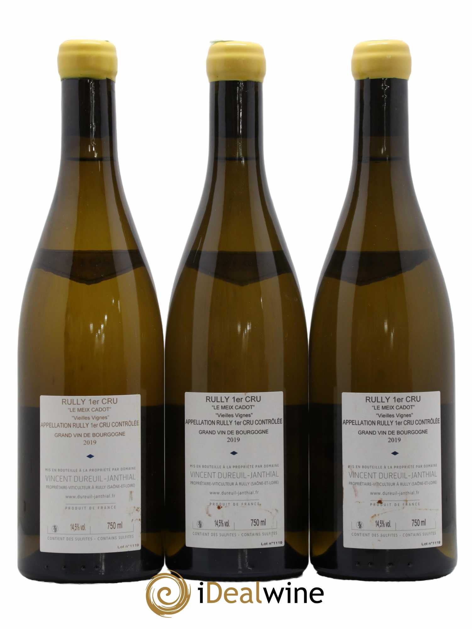Rully 1er Cru Le Meix Cadot Vieilles Vignes Vincent Dureuil-Janthial 2019 - Lot de 3 bouteilles - 1