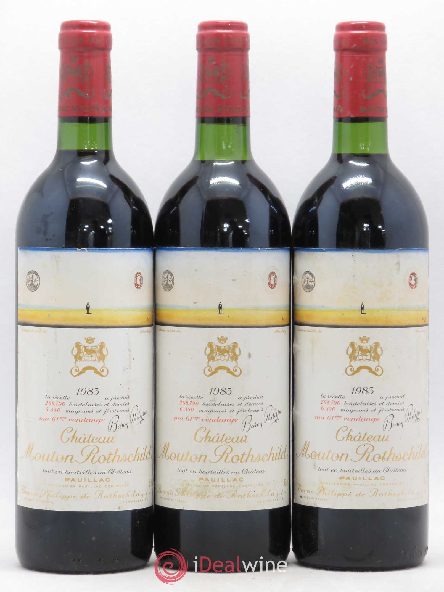 Château Mouton Rothschild 1er Grand Cru Classé 1983 - Lot de 3 bouteilles - 0