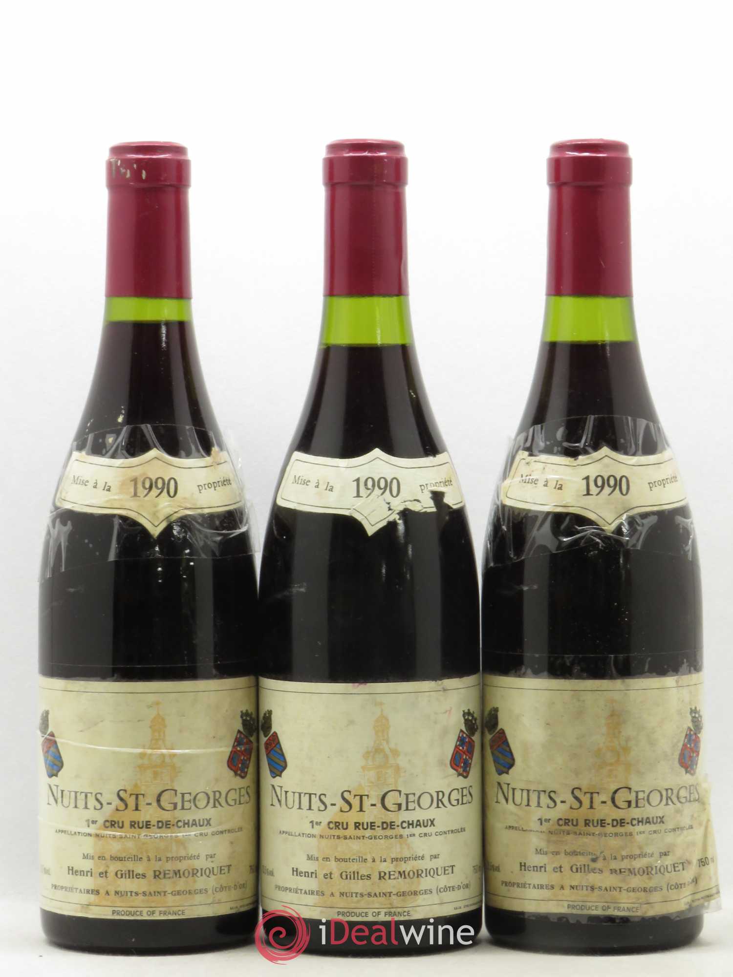 Nuits-Saint-Georges 1er Cru Rue de Chaux Gilles Remoriquet 1990 - Lot de 3 bouteilles - 0