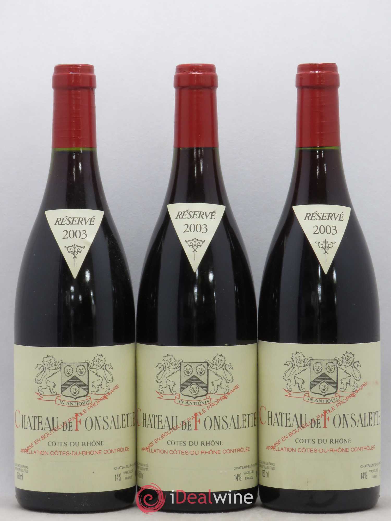 Côtes-du-Rhône Château de Fonsalette Emmanuel Reynaud 2003 - Lot de 3 bouteilles - 0