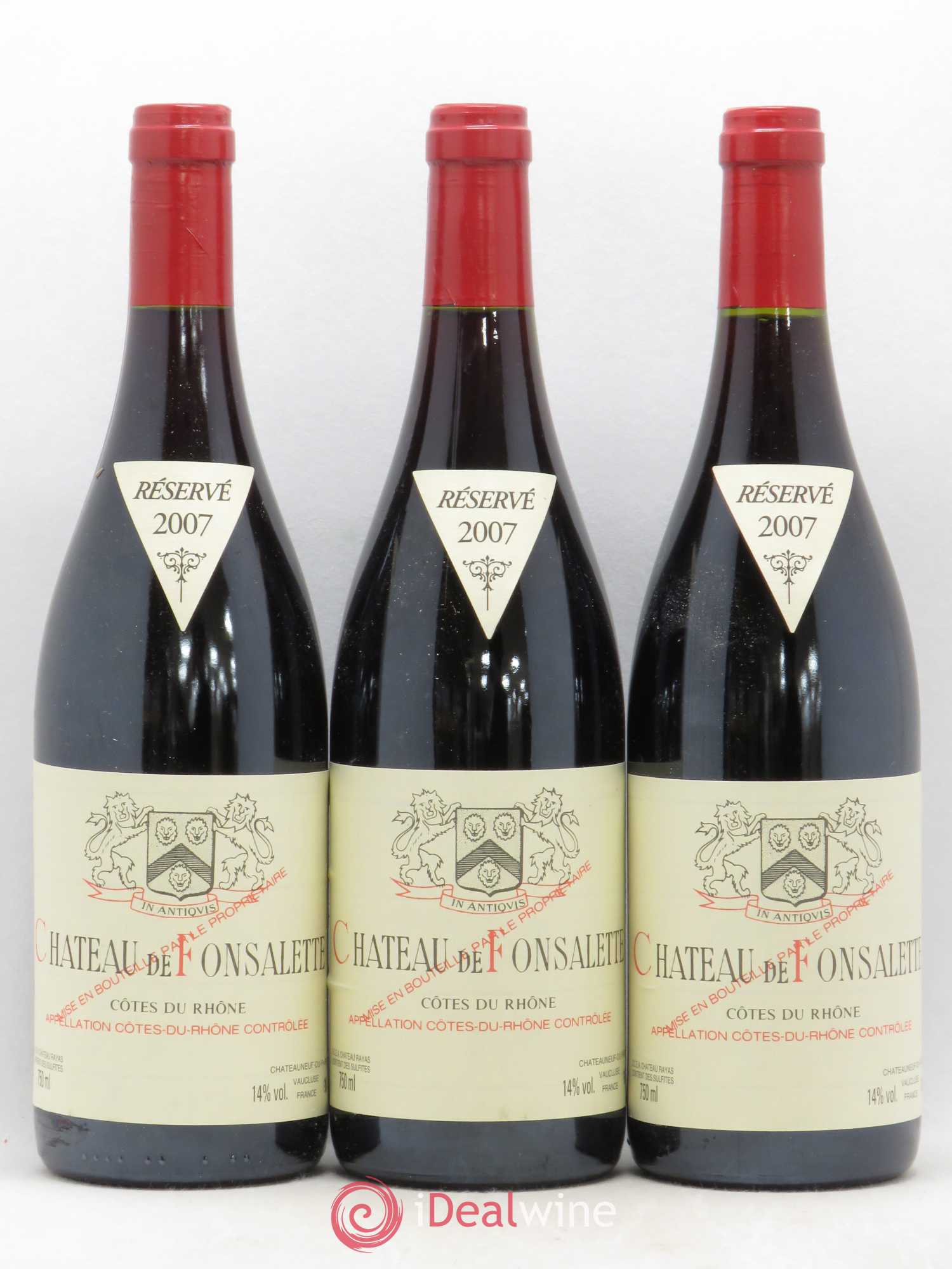 Côtes-du-Rhône Château de Fonsalette Emmanuel Reynaud 2007 - Lot de 3 bouteilles - 0