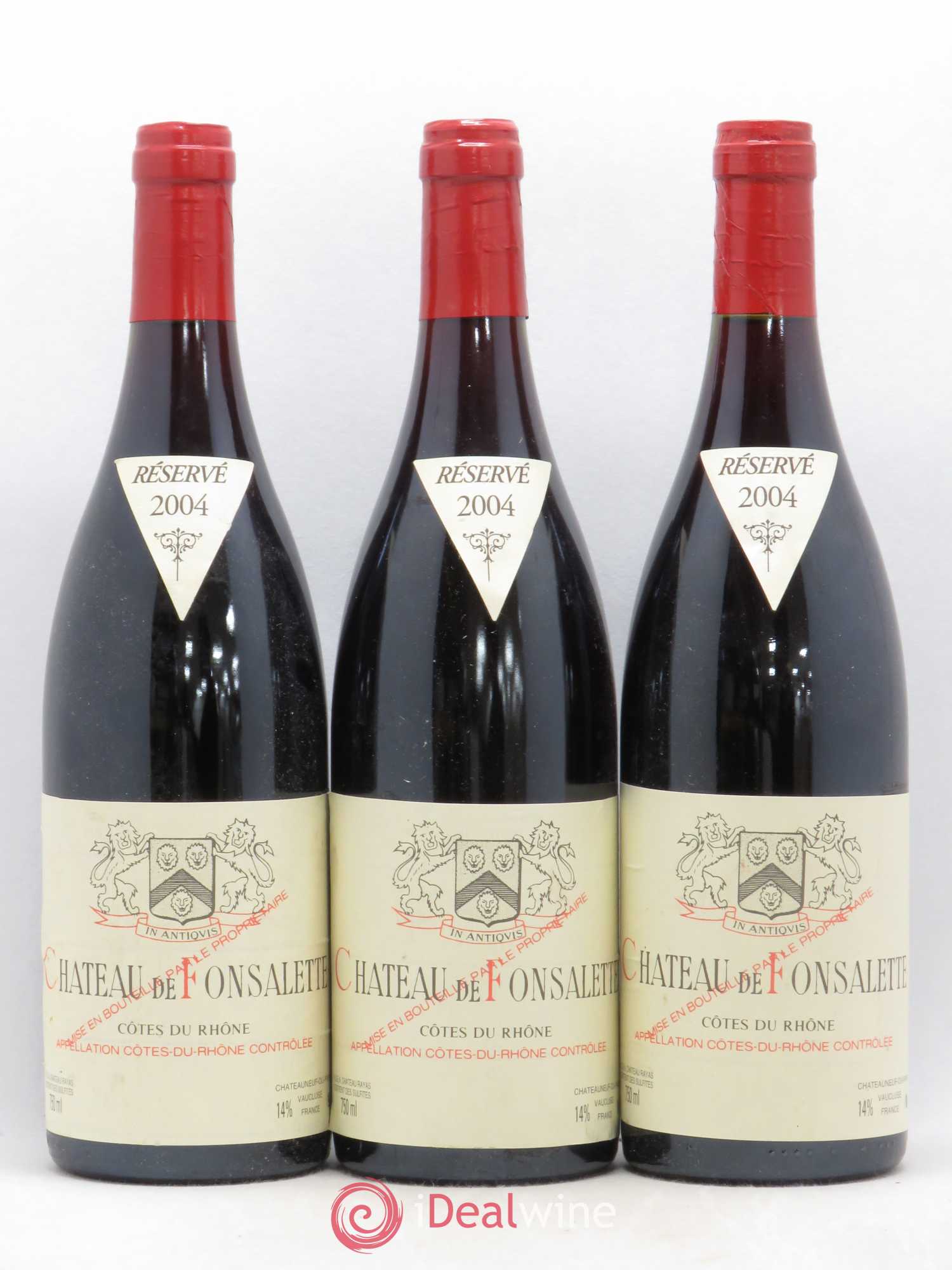 Côtes-du-Rhône Château de Fonsalette Emmanuel Reynaud 2004 - Lot de 3 bouteilles - 0