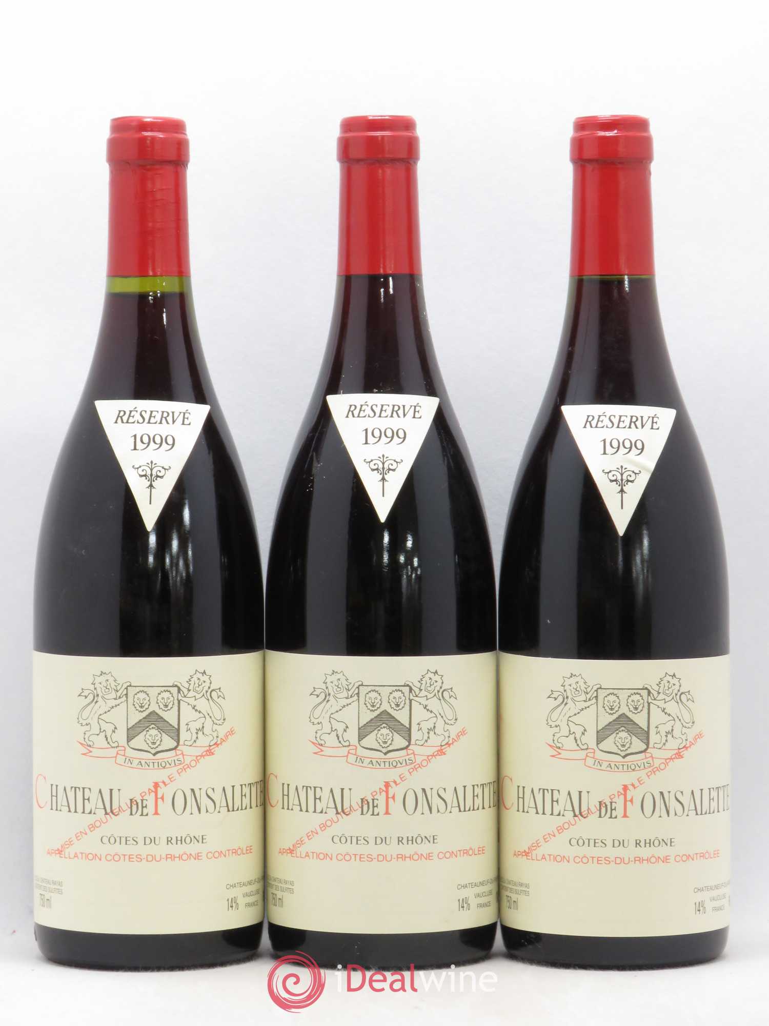 Côtes-du-Rhône Château de Fonsalette Emmanuel Reynaud 1999 - Lot de 3 bouteilles - 0