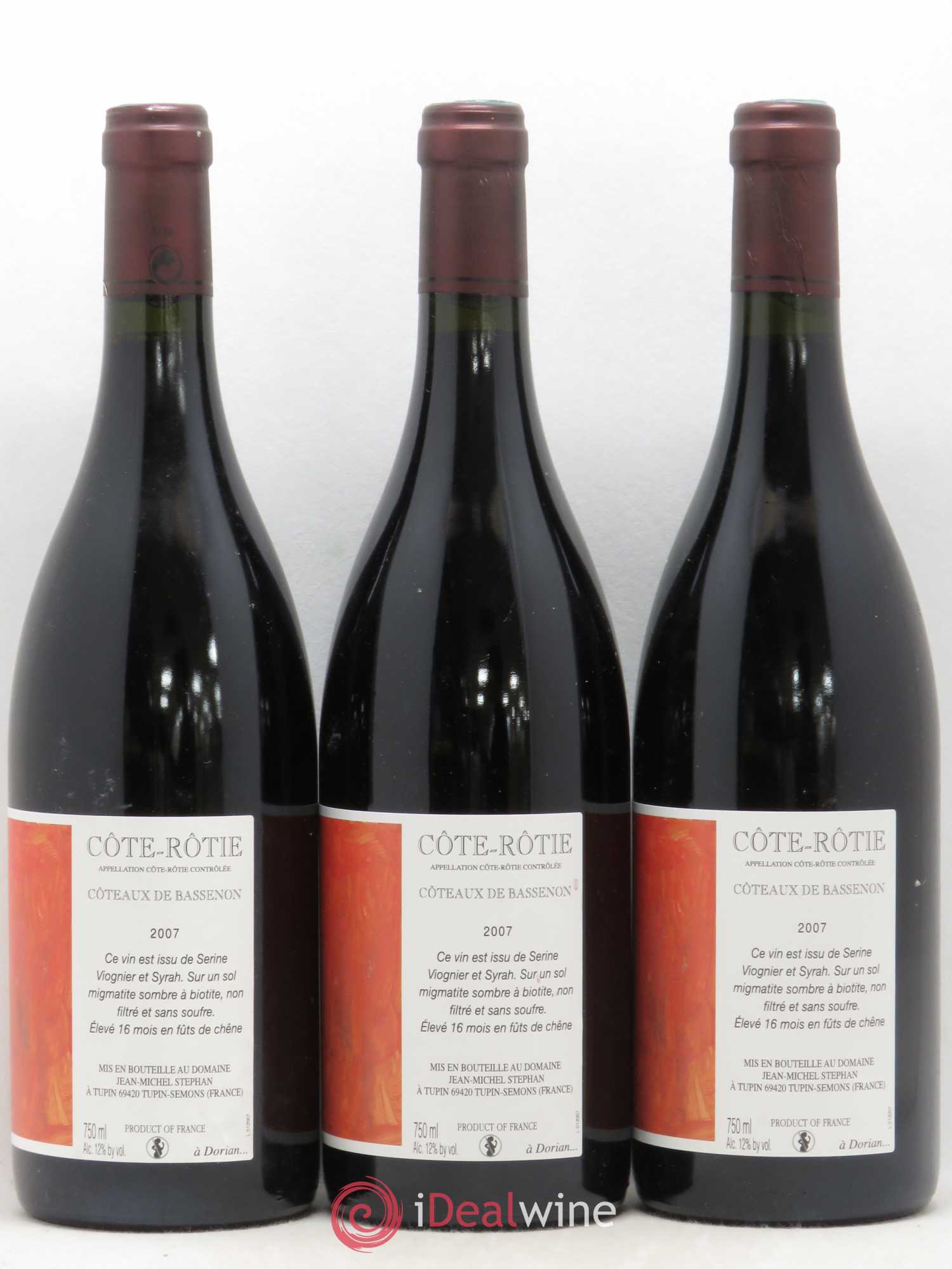 Côte-Rôtie Coteaux de Bassenon Jean-Michel Stephan 2007 - Lot de 3 bouteilles - 1