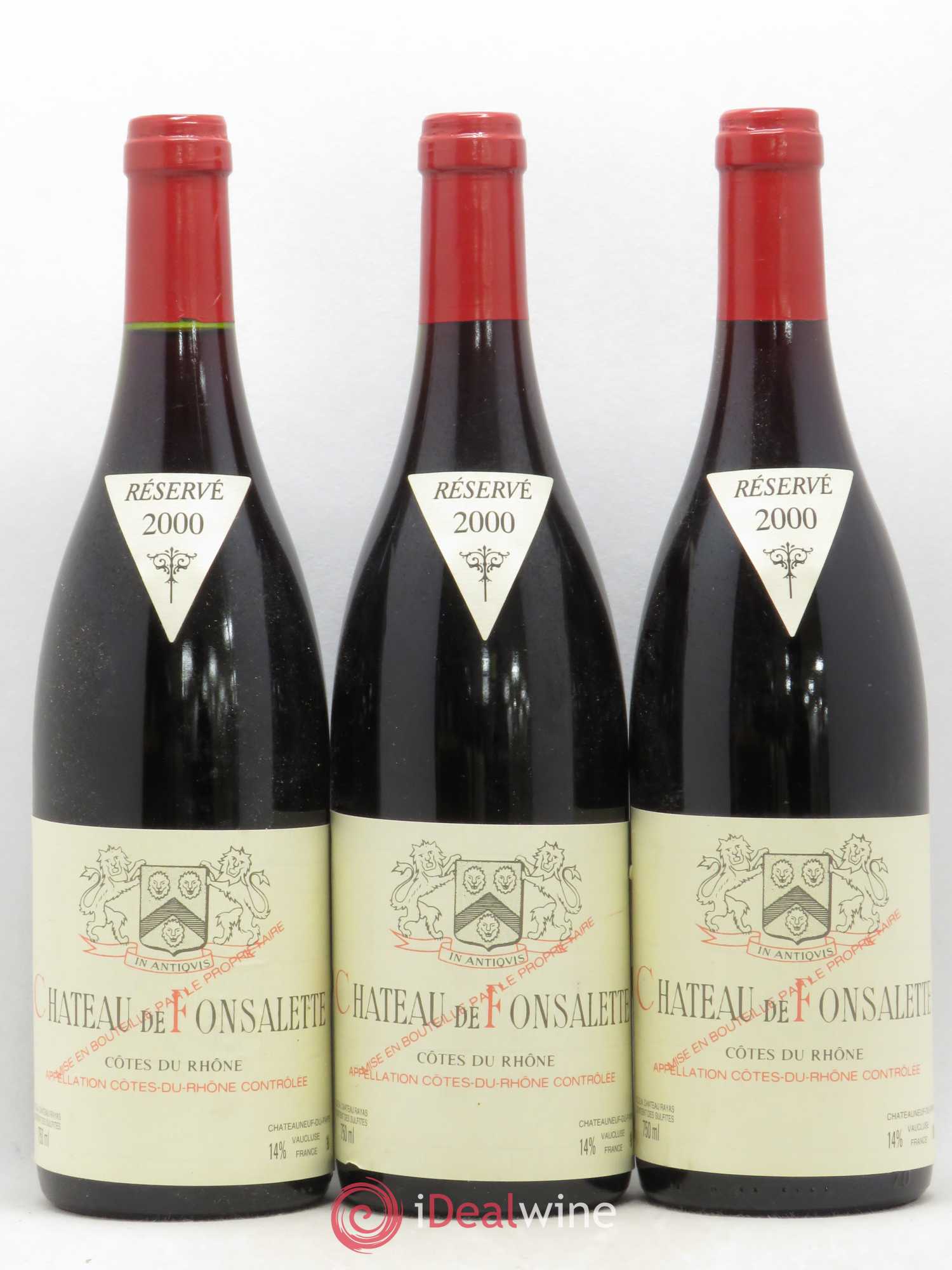 Côtes-du-Rhône Château de Fonsalette Emmanuel Reynaud 2000 - Lot de 3 bouteilles - 0