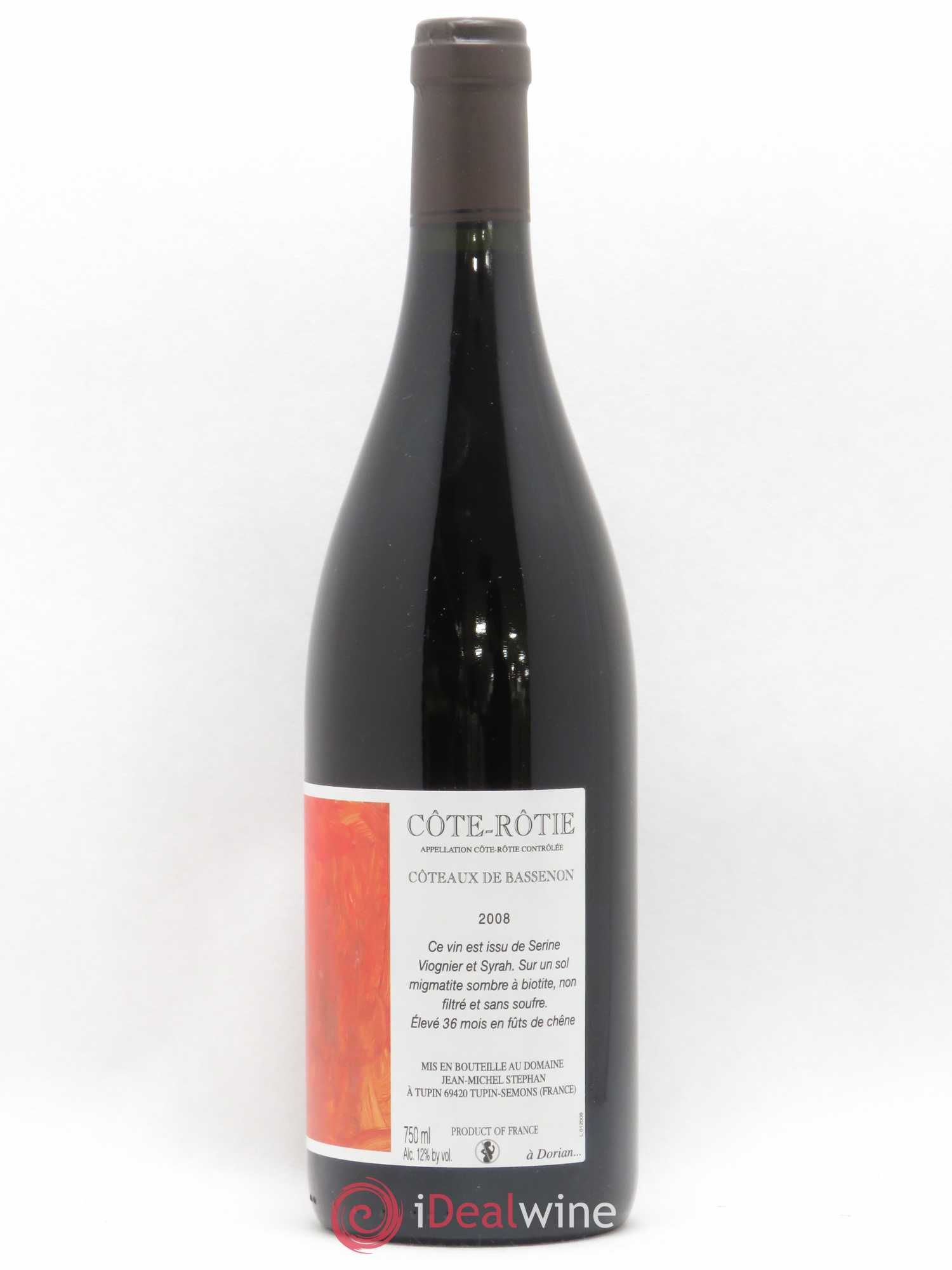 Côte-Rôtie Coteaux de Bassenon Jean-Michel Stephan 2008 - Lot de 1 bouteille - 1