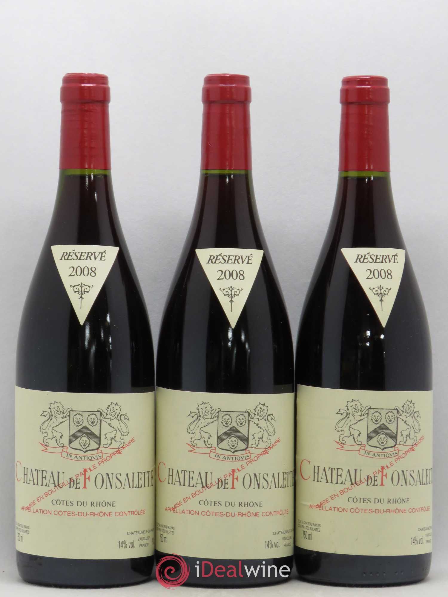 Côtes-du-Rhône Château de Fonsalette Emmanuel Reynaud 2008 - Lot de 3 bouteilles - 0