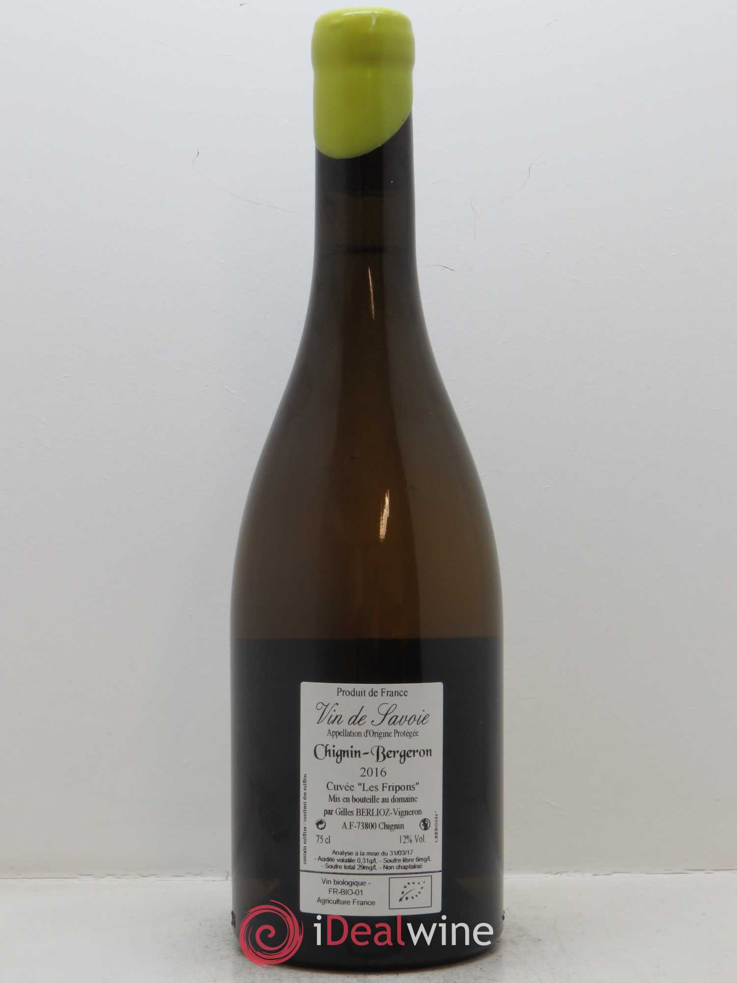 Vin de Savoie Chignin-Bergeron Les Fripons Gilles Berlioz 2016 - Lot de 1 bouteille - 1